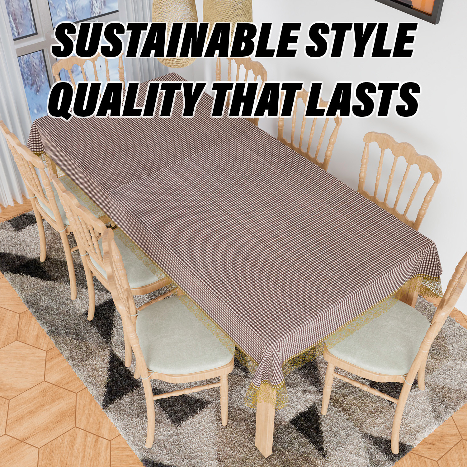 Kuber Industries Dining Table Cover  Kitchen Dining Tablecloth  8 Seater Dining Table Cover  Dining Table Cover for Hall Dcor  Barik Check Kitchen Tablecloth  60x108  Brown