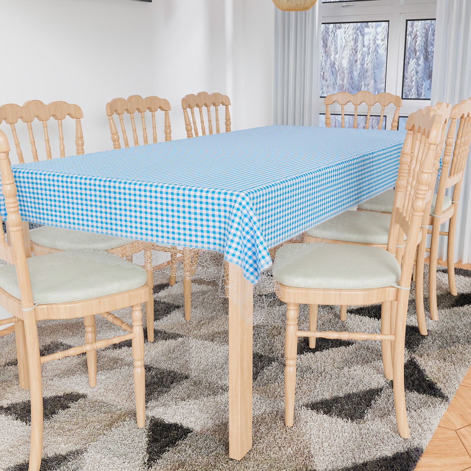 Kuber Industries Dining Table Cover | Kitchen Dining Tablecloth | 8 Seater Dining Table Cover | Dining Table Cover for Hall Décor | Barik Check Kitchen Tablecloth | 60x108 | Blue