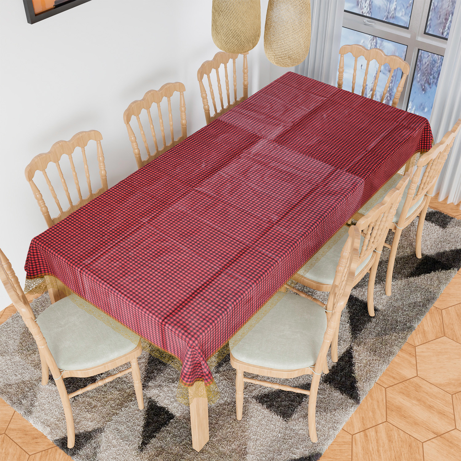 Kuber Industries Dining Table Cover | Kitchen Dining Tablecloth | 8 Seater Dining Table Cover | Dining Table Cover for Hall Décor | Barik Check Kitchen Tablecloth | 60x108 | Maroon