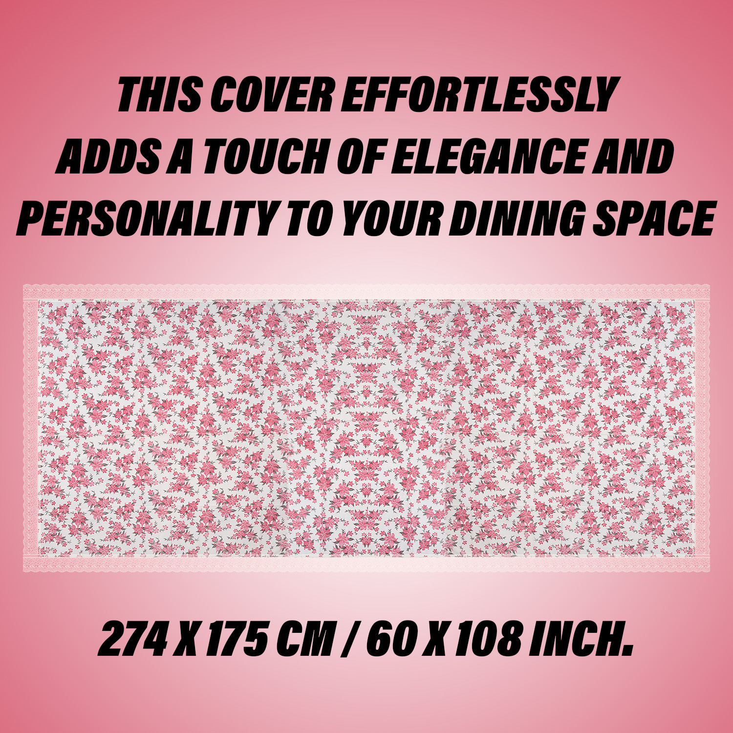 Kuber Industries Dining Table Cover | Kitchen Dining Tablecloth | 8 Seater Dining Table Cover | Dining Table Cover for Hall Décor | Barik Flower Kitchen Tablecloth | 60x108 | Pink