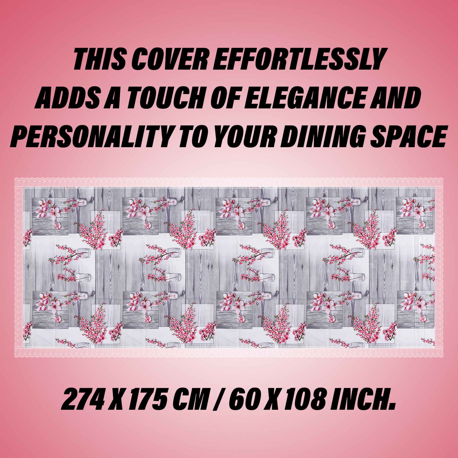 Kuber Industries Dining Table Cover | Kitchen Dining Tablecloth | 8 Seater Dining Table Cover | Dining Table Cover for Hall Décor | Pink Flower Kitchen Tablecloth | 60x108 | Gray