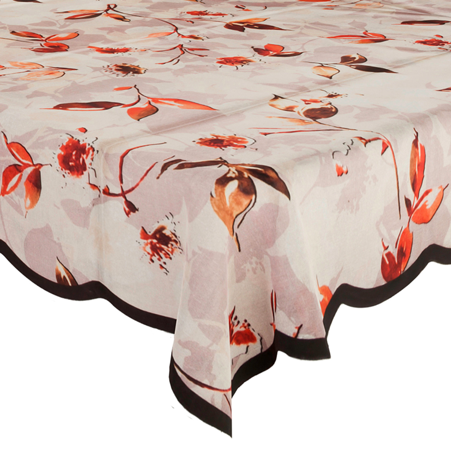 Kuber Industries Dining Table Cover | Net Shinning Polyester Special Leaf Print | Table Protector Cover for Top Decoration | 60x90 Inch | Cream & Brown