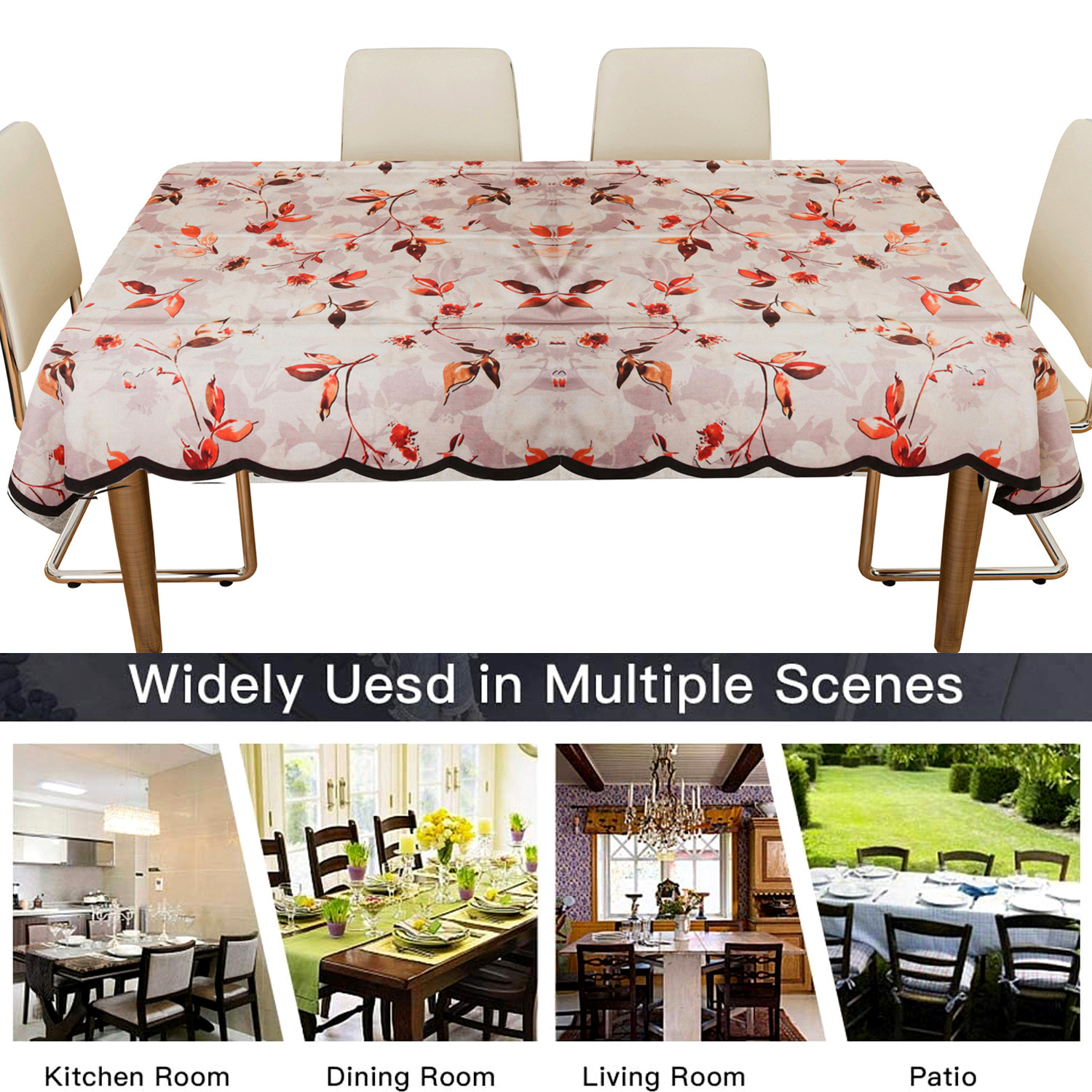 Kuber Industries Dining Table Cover | Net Shinning Polyester Special Leaf Print | Table Protector Cover for Top Decoration | 60x90 Inch | Cream & Brown