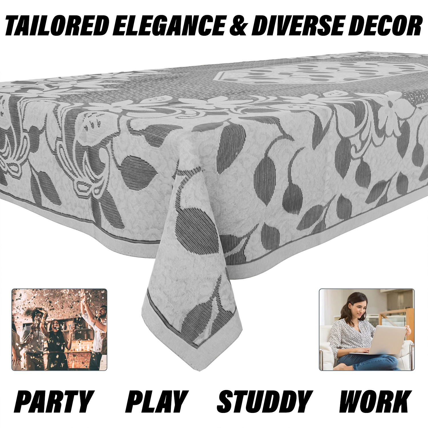 Kuber Industries Dining Table Cover  Net Table Cloth Cover  6 Seater Table Cloth  Flower Table Cover  Table Protector  Table Cover for Dining Table  60x90 Inch  S21  Gray