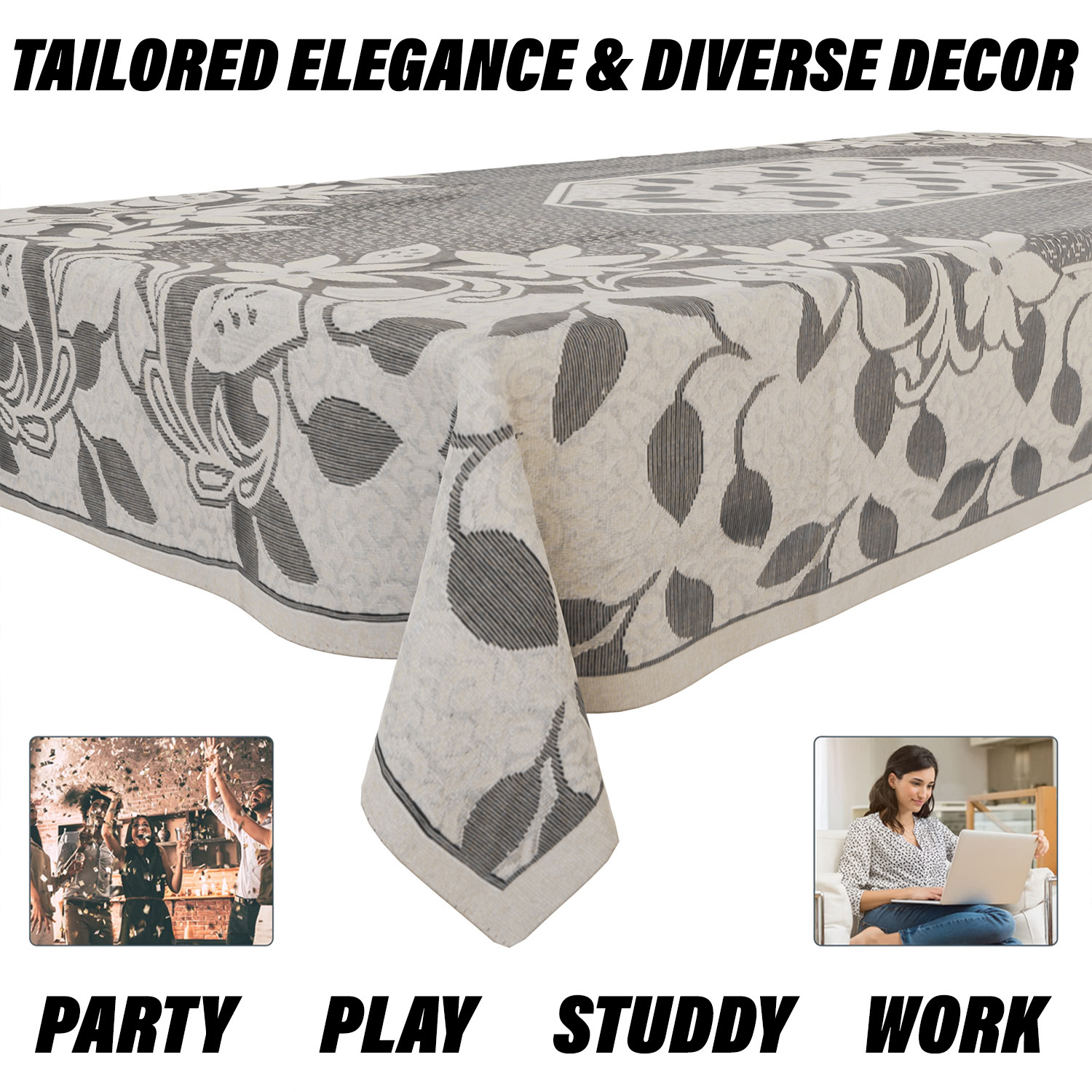 Kuber Industries Dining Table Cover  Net Table Cloth Cover  6 Seater Table Cloth  Flower Table Cover  Table Protector  Table Cover for Dining Table  60x90 Inch  S21  Cream