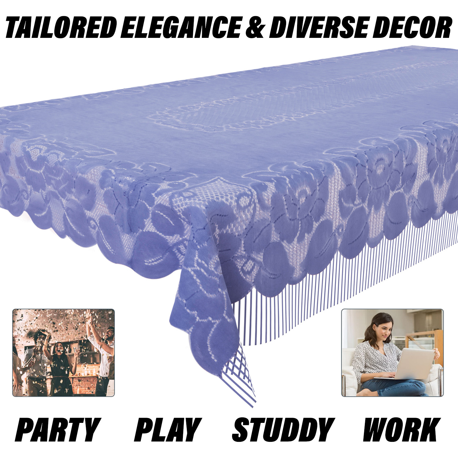 Kuber Industries Dining Table Cover  Net Table Cloth Cover  6 Seater Table Cloth  Jhalar Table Cover  Table Protector  Table Cover for Dining Table  60x90 Inch  DTC  Blue