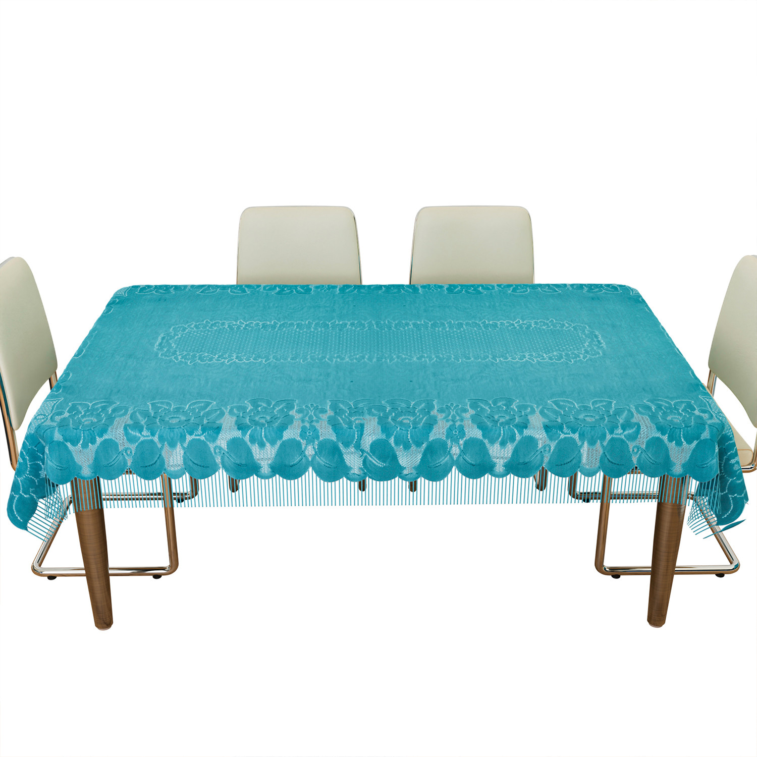 Kuber Industries Dining Table Cover  Net Table Cloth Cover  6 Seater Table Cloth  Jhalar Table Cover  Table Protector  Table Cover for Dining Table  60x90 Inch  DTC  Green
