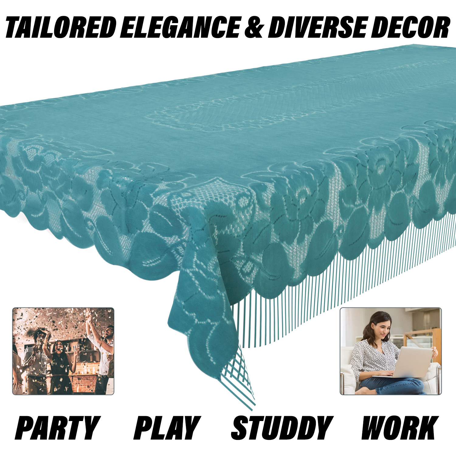 Kuber Industries Dining Table Cover  Net Table Cloth Cover  6 Seater Table Cloth  Jhalar Table Cover  Table Protector  Table Cover for Dining Table  60x90 Inch  DTC  Green