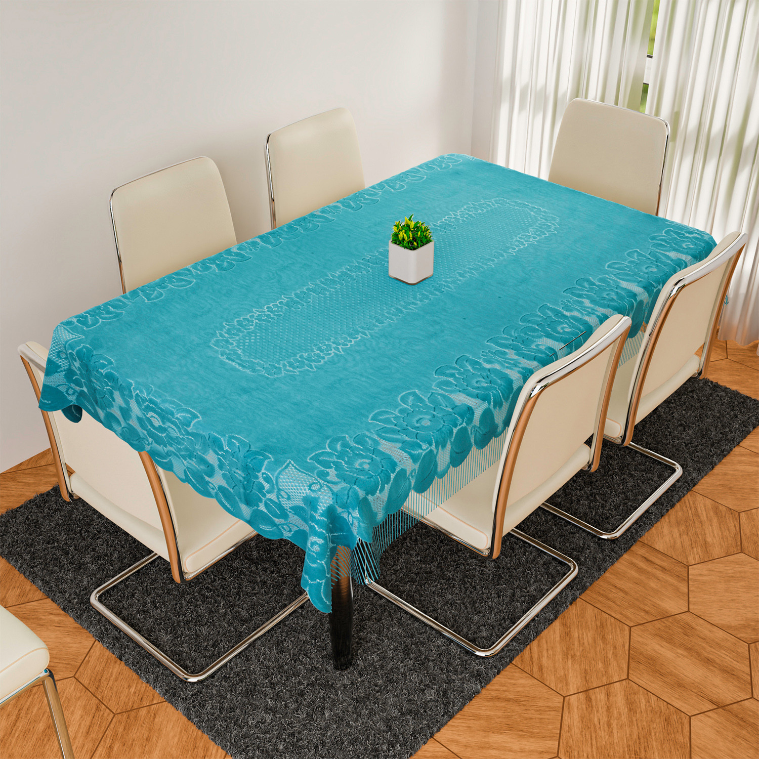 Kuber Industries Dining Table Cover | Net Table Cloth Cover | 6 Seater Table Cloth | Jhalar Table Cover | Table Protector | Table Cover for Dining Table | 60x90 Inch | DTC | Green