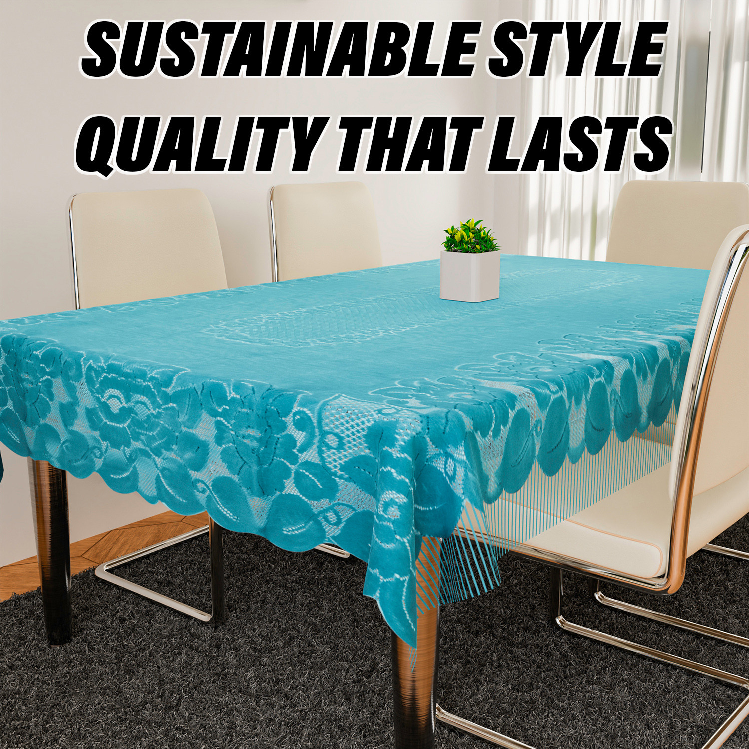 Kuber Industries Dining Table Cover | Net Table Cloth Cover | 6 Seater Table Cloth | Jhalar Table Cover | Table Protector | Table Cover for Dining Table | 60x90 Inch | DTC | Green