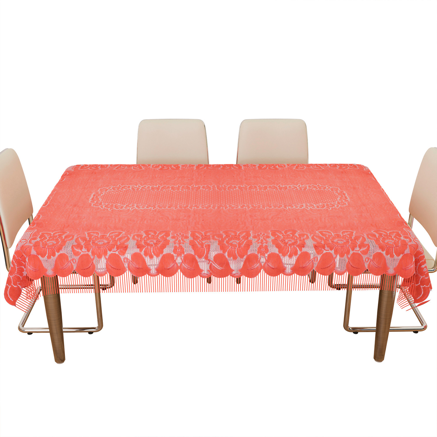 Kuber Industries Dining Table Cover | Net Table Cloth Cover | 6 Seater Table Cloth | Jhalar Table Cover | Table Protector | Table Cover for Dining Table | 60x90 Inch | DTC | Peach