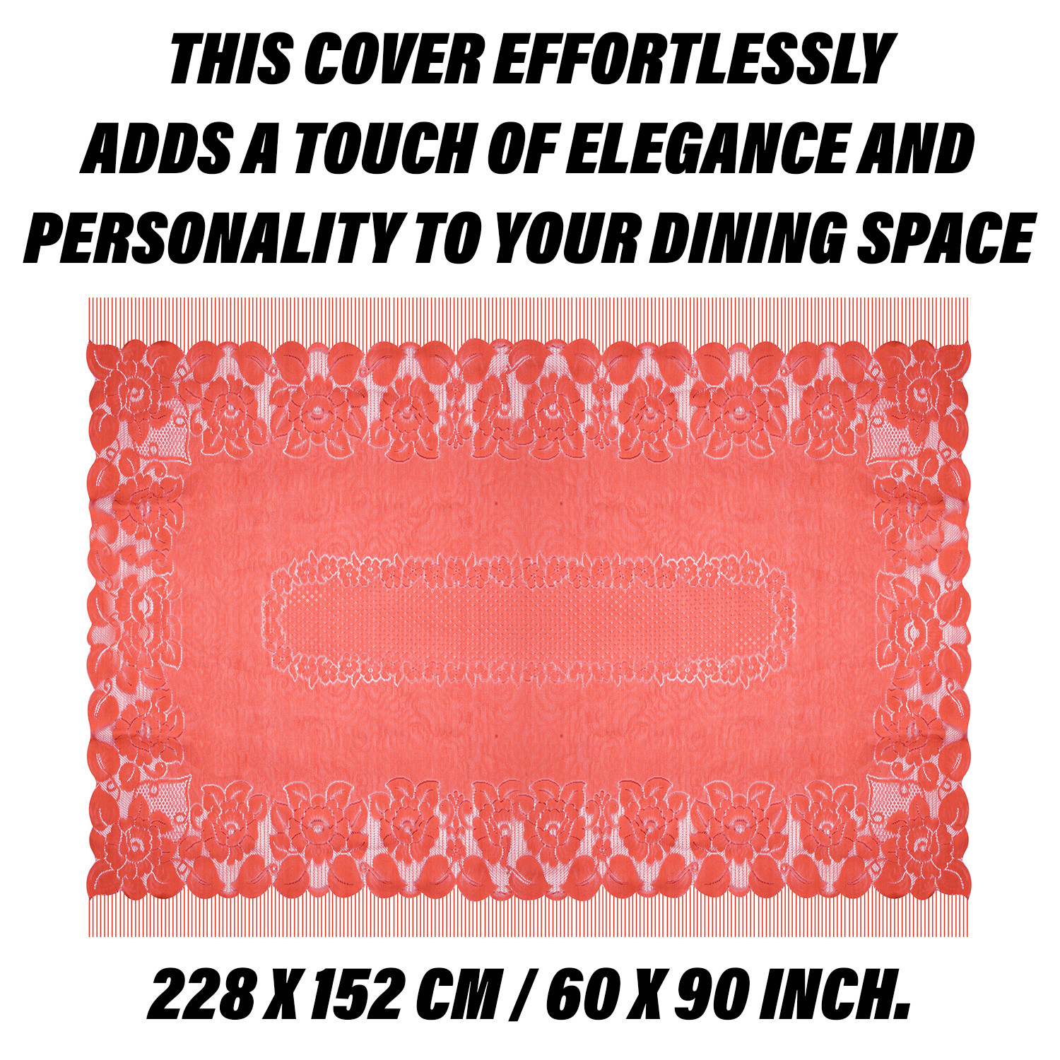 Kuber Industries Dining Table Cover | Net Table Cloth Cover | 6 Seater Table Cloth | Jhalar Table Cover | Table Protector | Table Cover for Dining Table | 60x90 Inch | DTC | Peach