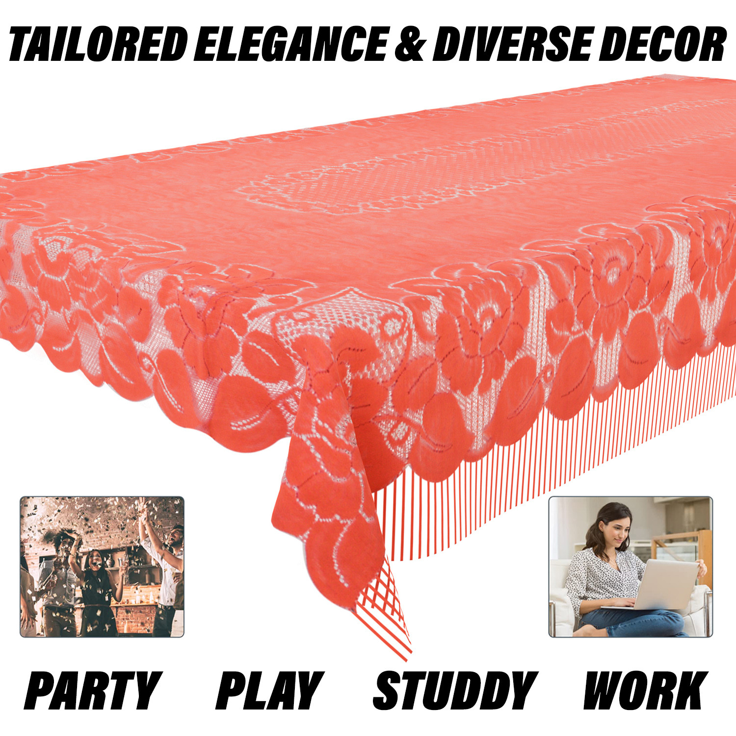 Kuber Industries Dining Table Cover | Net Table Cloth Cover | 6 Seater Table Cloth | Jhalar Table Cover | Table Protector | Table Cover for Dining Table | 60x90 Inch | DTC | Peach