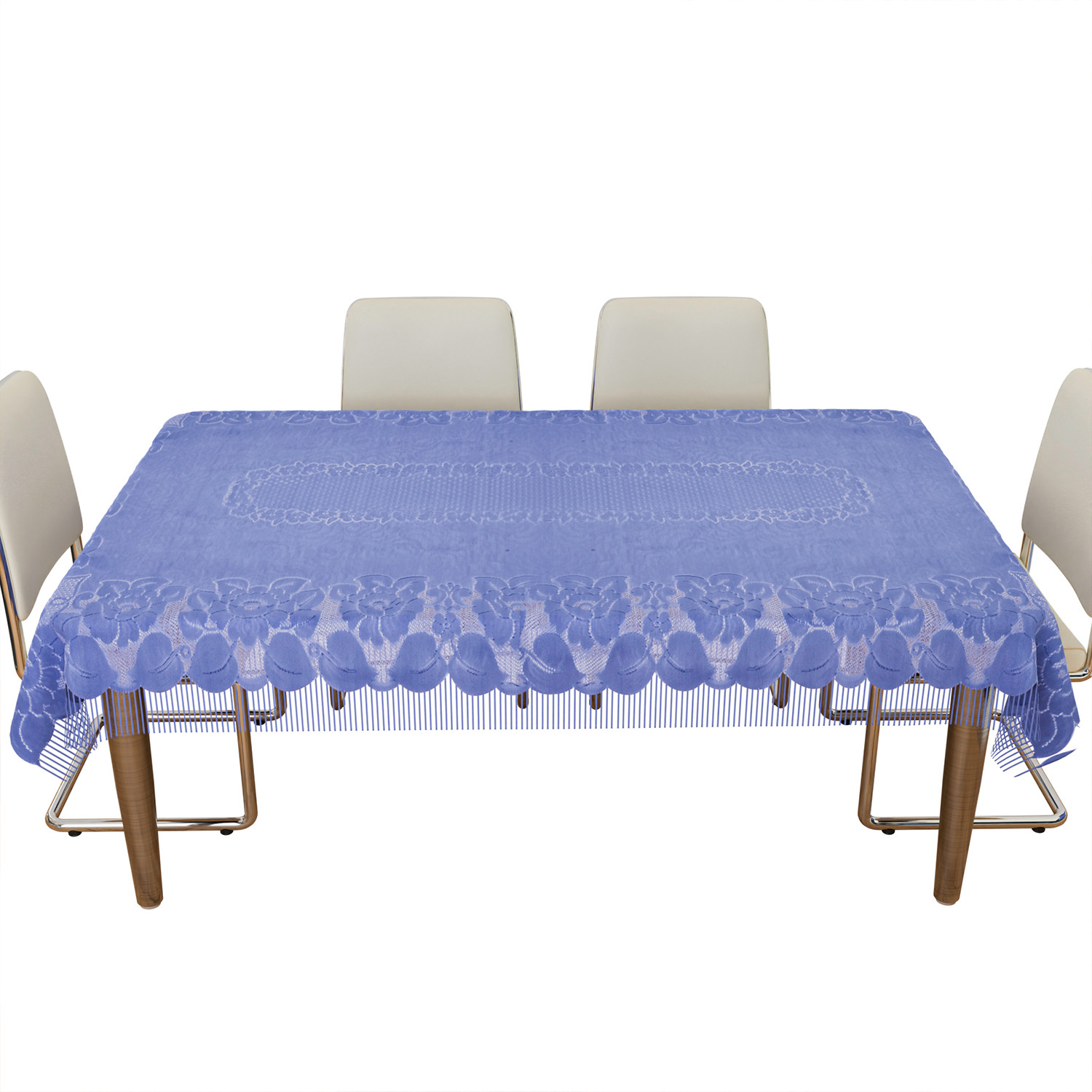 Kuber Industries Dining Table Cover | Net Table Cloth Cover | 6 Seater Table Cloth | Jhalar Table Cover | Table Protector | Table Cover for Dining Table | 60x90 Inch | DTC | Blue