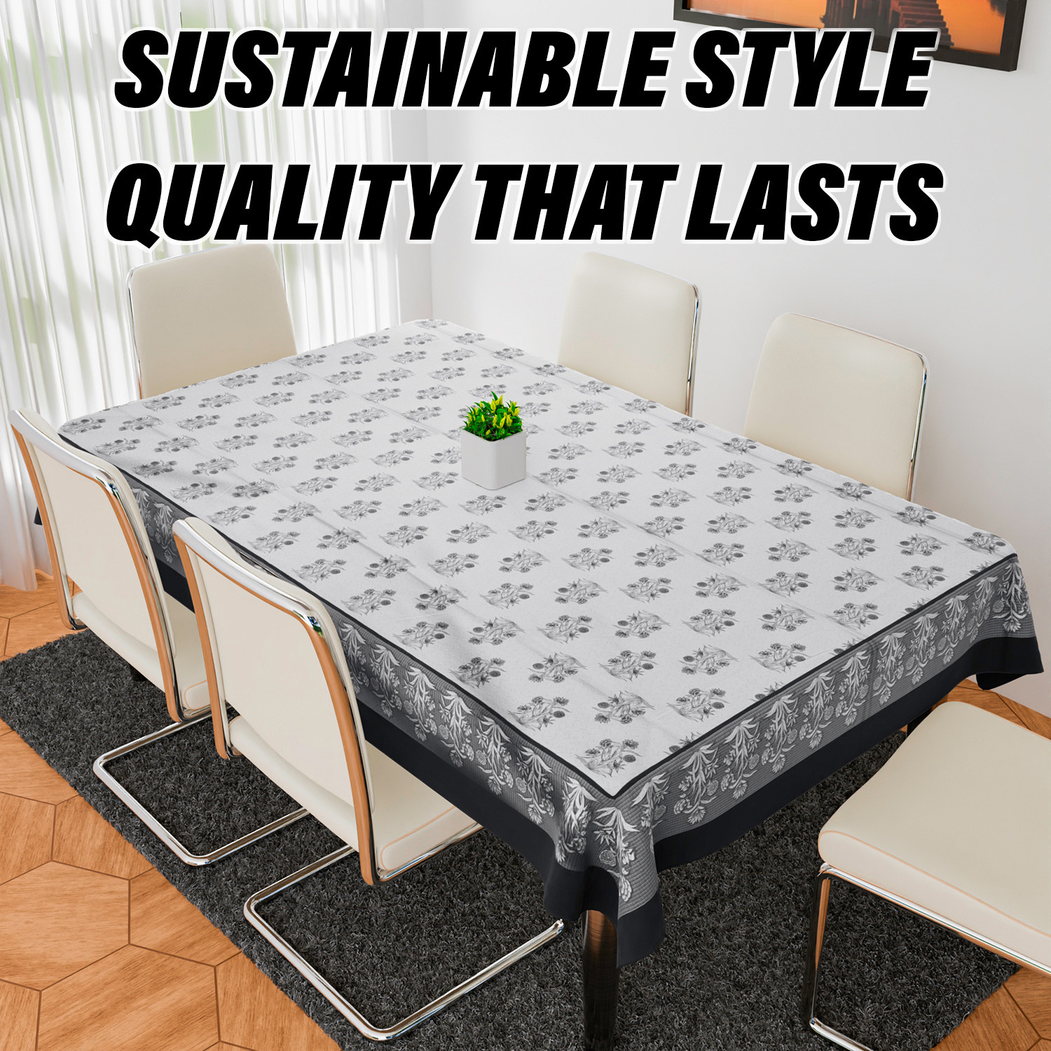 Kuber Industries Dining Table Cover  Polyester Table Cloth Cover  6-Seater Table Cloth  Harmony Table Cover  Table Protector  Table Cover for Dining Table  60x90 Inch  DTC  White  Black