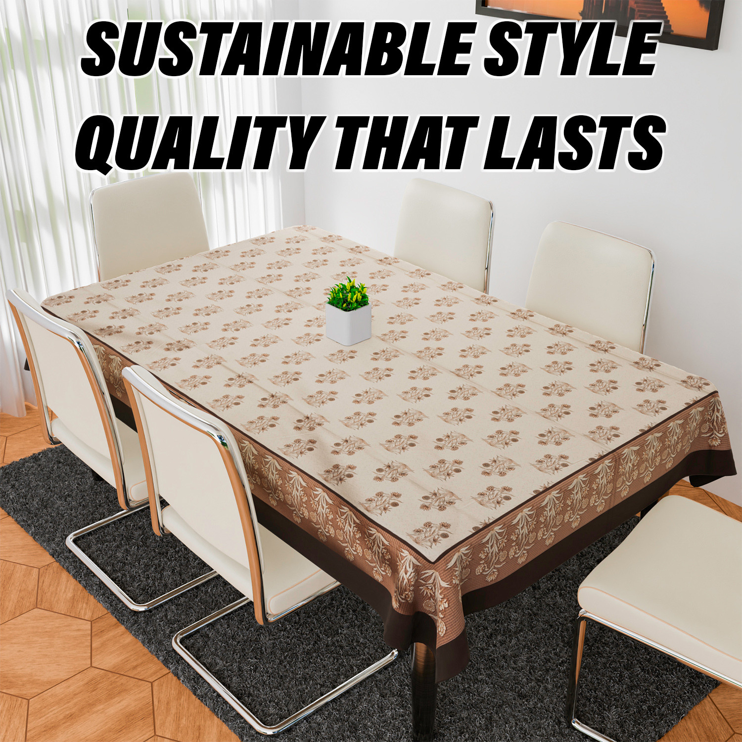 Kuber Industries Dining Table Cover  Polyester Table Cloth Cover  6-Seater Table Cloth  Harmony Table Cover  Table Protector  Table Cover for Dining Table  60x90 Inch  DTC  Cream  Brown