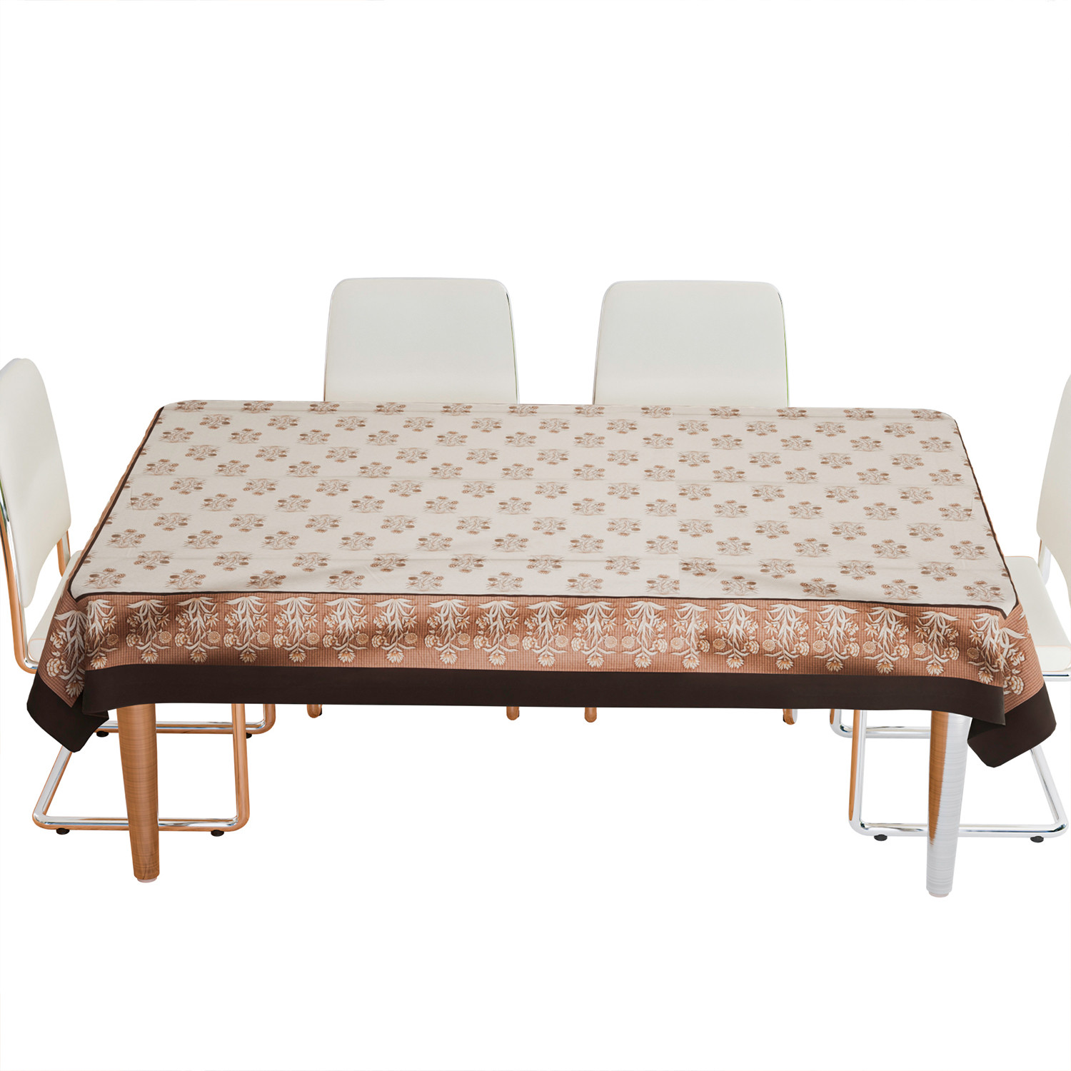 Kuber Industries Dining Table Cover | Polyester Table Cloth Cover | 6-Seater Table Cloth | Harmony Table Cover | Table Protector | Table Cover for Dining Table | 60x90 Inch | DTC | Cream & Brown