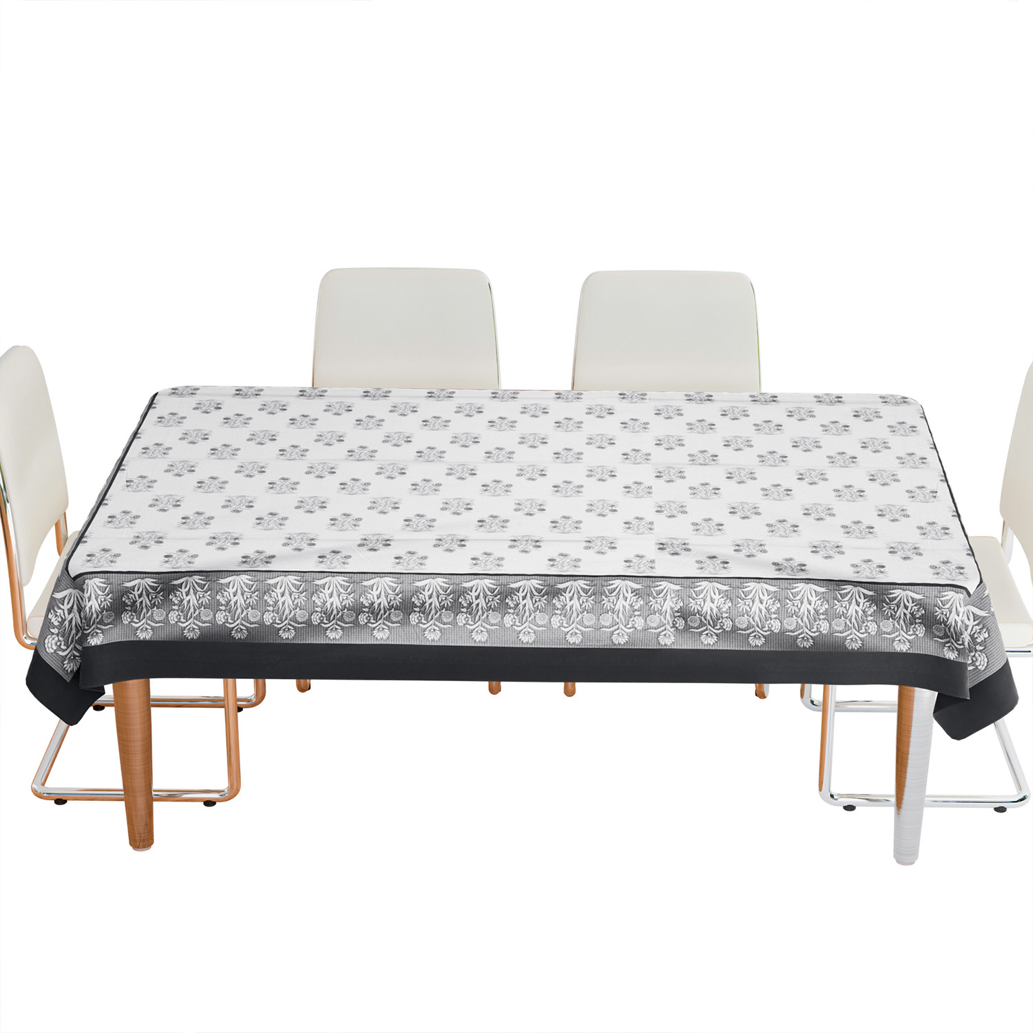 Kuber Industries Dining Table Cover | Polyester Table Cloth Cover | 6-Seater Table Cloth | Harmony Table Cover | Table Protector | Table Cover for Dining Table | 60x90 Inch | DTC | White & Black