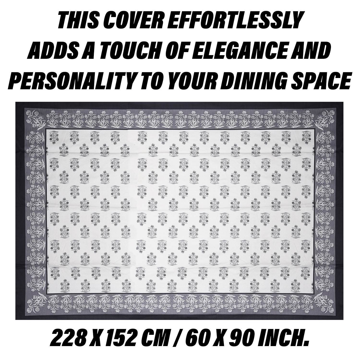 Kuber Industries Dining Table Cover | Polyester Table Cloth Cover | 6-Seater Table Cloth | Harmony Table Cover | Table Protector | Table Cover for Dining Table | 60x90 Inch | DTC | White & Black