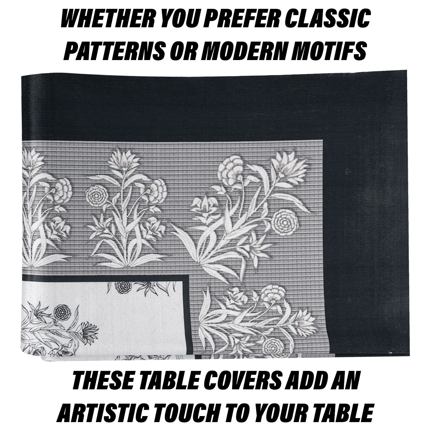 Kuber Industries Dining Table Cover | Polyester Table Cloth Cover | 6-Seater Table Cloth | Harmony Table Cover | Table Protector | Table Cover for Dining Table | 60x90 Inch | DTC | White & Black