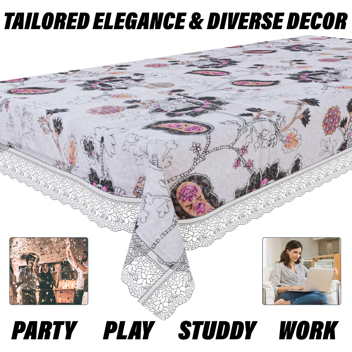 Kuber Industries Dining Table Cover  PVC Table Cloth Cover  6 Seater Table Cloth  3D Gulab Table Cover  Table Protector  Table Cover for Dining Table  60x90 Inch  DTC  Black