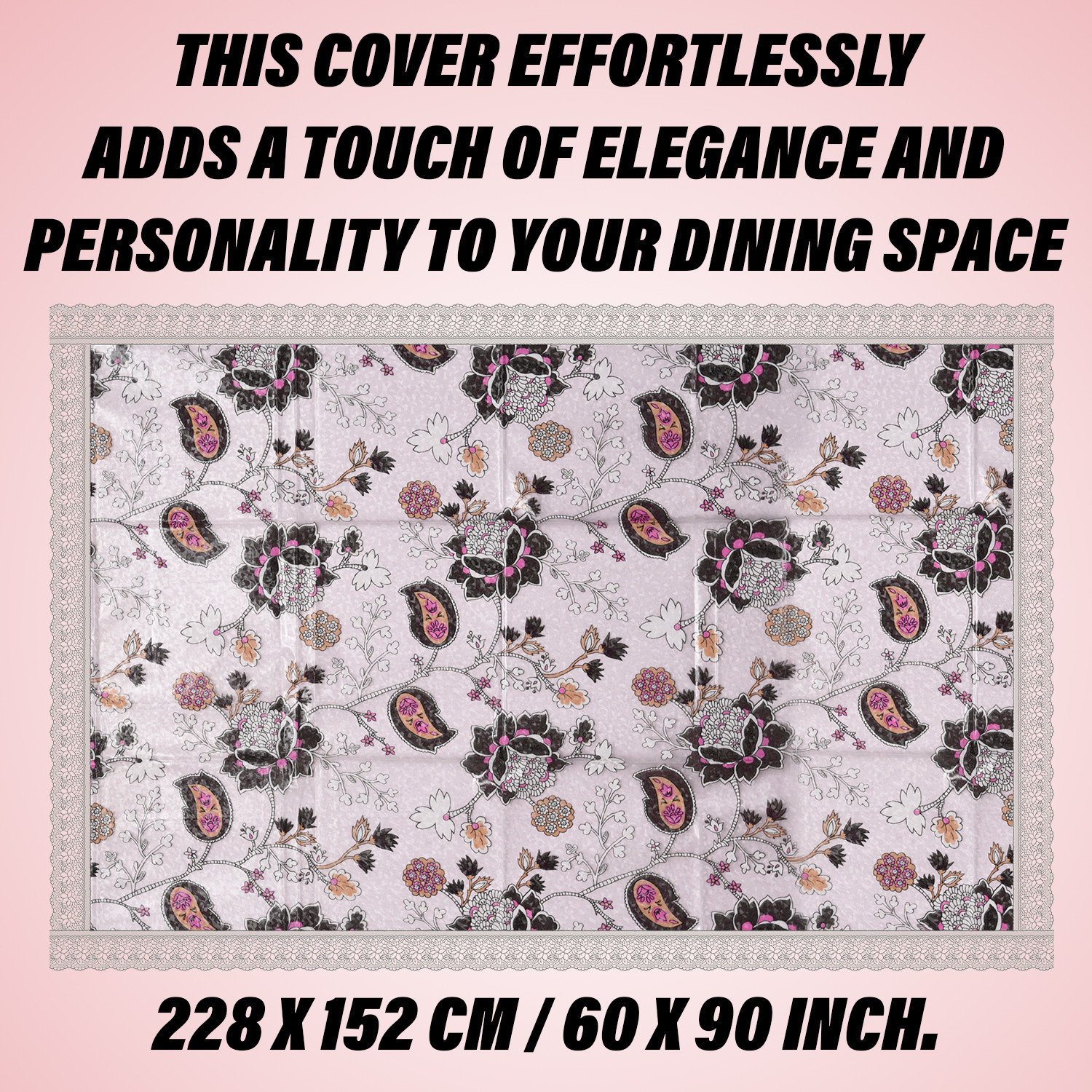 Kuber Industries Dining Table Cover | PVC Table Cloth Cover | 6 Seater Table Cloth | 3D Gulab Table Cover | Table Protector | Table Cover for Dining Table | 60x90 Inch | DTC | Black