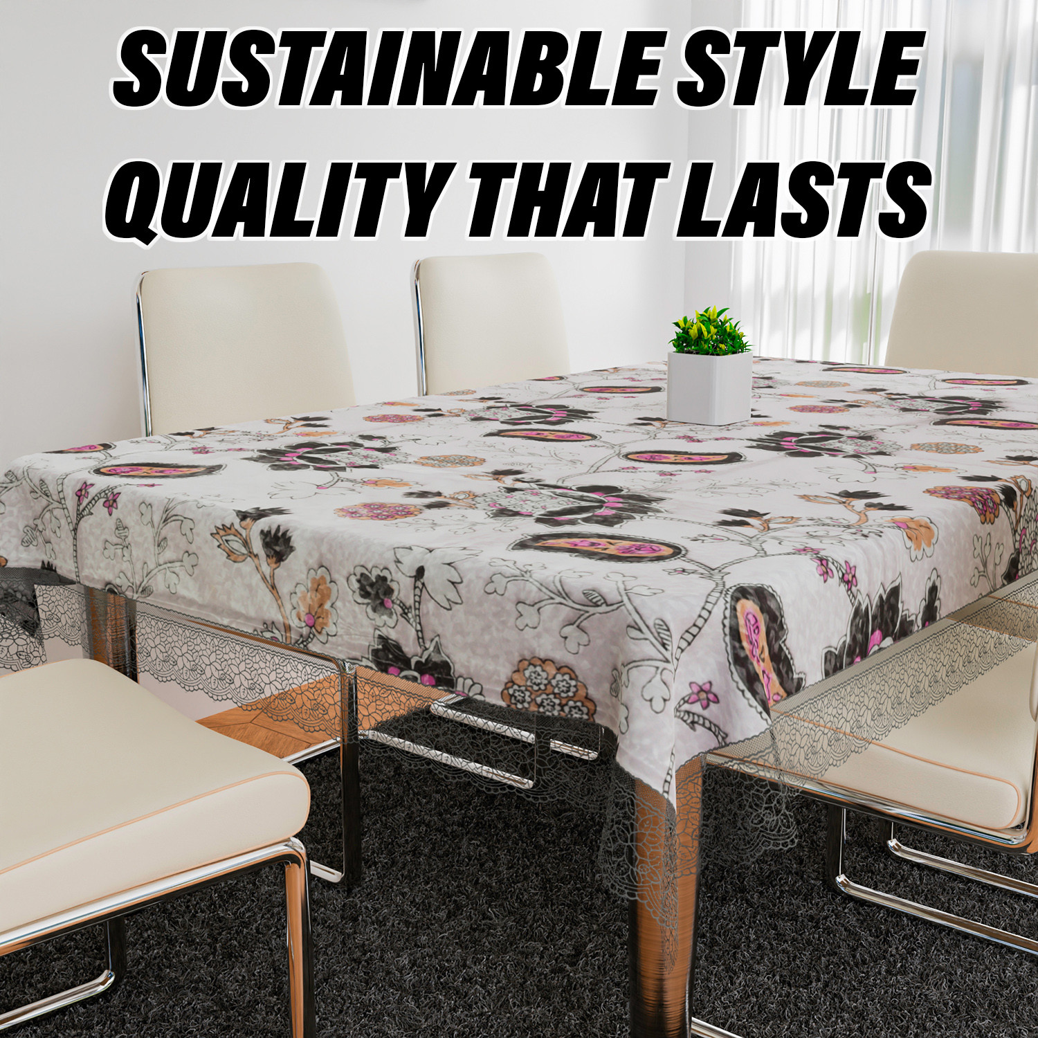 Kuber Industries Dining Table Cover | PVC Table Cloth Cover | 6 Seater Table Cloth | 3D Gulab Table Cover | Table Protector | Table Cover for Dining Table | 60x90 Inch | DTC | Black