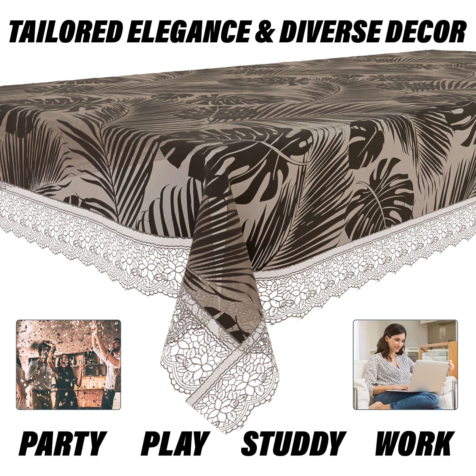 Kuber Industries Dining Table Cover  PVC Table Cloth Cover  6 Seater Table Cloth  3D Leaf Table Cover  Table Protector  Table Cover for Dining Table  60x90 Inch  DTC  Brown