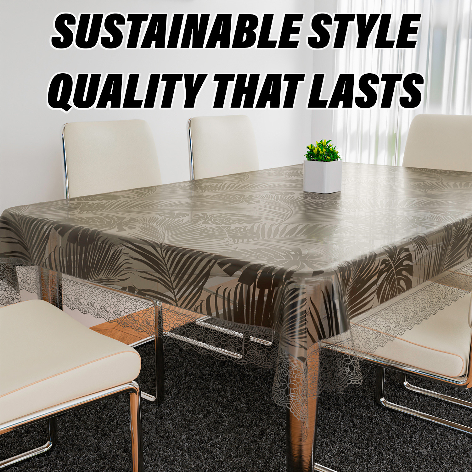 Kuber Industries Dining Table Cover  PVC Table Cloth Cover  6 Seater Table Cloth  3D Leaf Table Cover  Table Protector  Table Cover for Dining Table  60x90 Inch  DTC  Brown