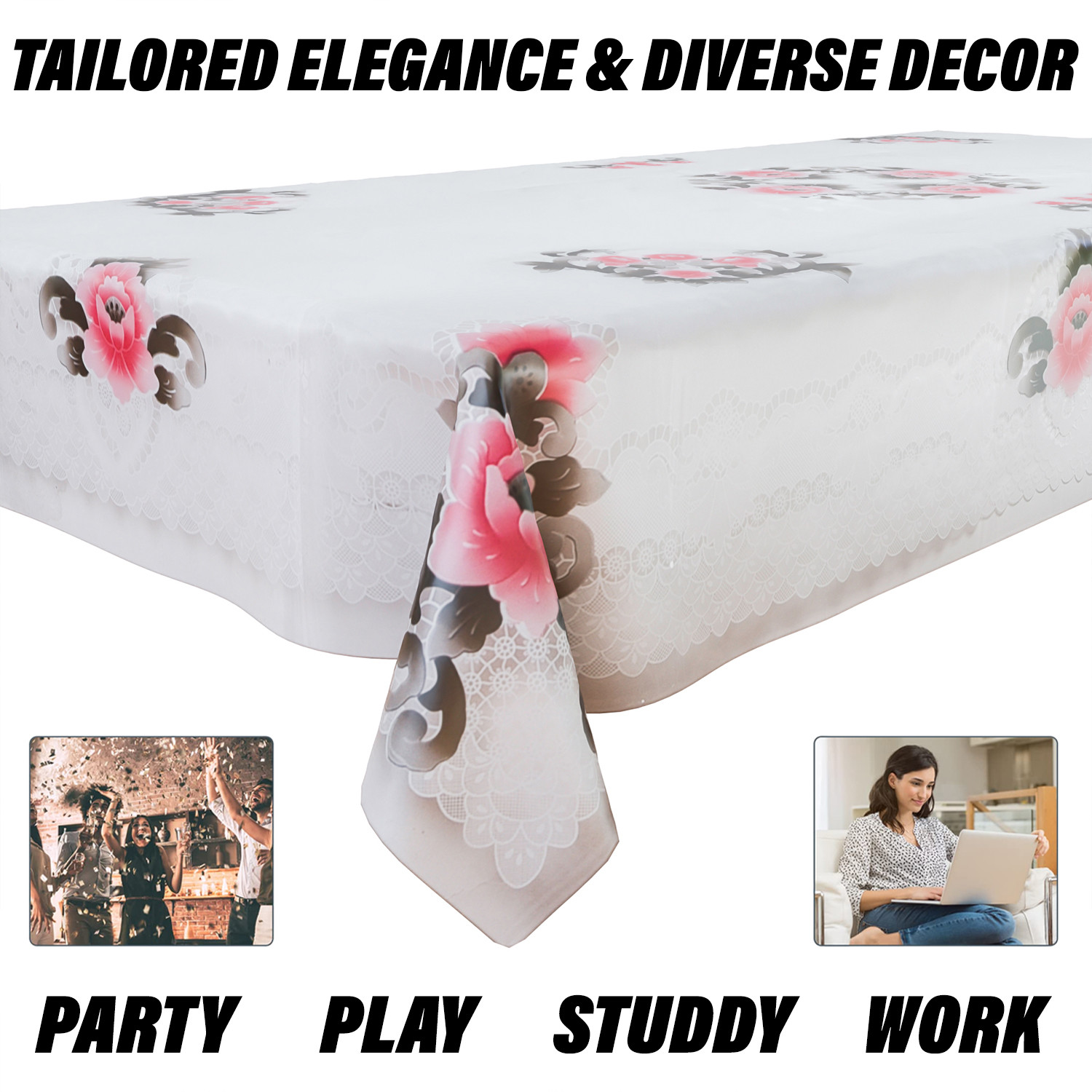 Kuber Industries Dining Table Cover  PVC Table Cloth Cover  6 Seater Table Cloth  Flower Almond Table Cover  Table Protector  Table Cover for Dining Table  60x90 Inch  Black