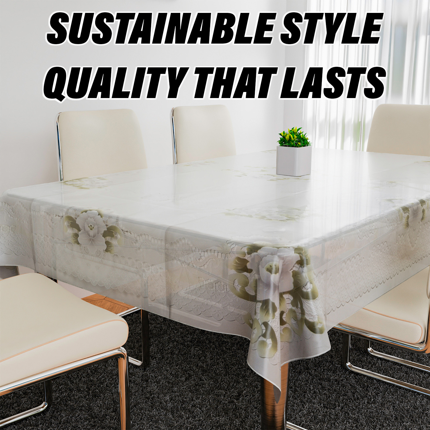 Kuber Industries Dining Table Cover  PVC Table Cloth Cover  6 Seater Table Cloth  Flower Almond Table Cover  Table Protector  Table Cover for Dining Table  60x90 Inch  Green