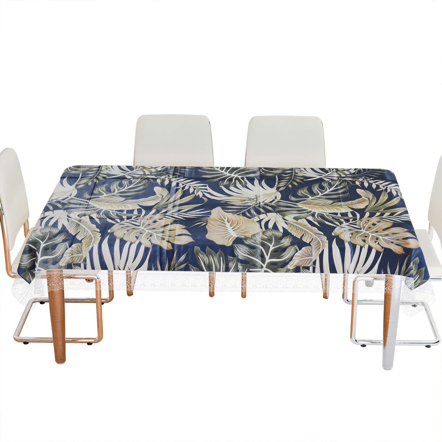 Kuber Industries Dining Table Cover  PVC Table Cloth Cover  6 Seater Table Cloth  Green Leaf Table Cover  Table Protector  Table Cover for Dining Table  60x90 Inch  DTC  Blue