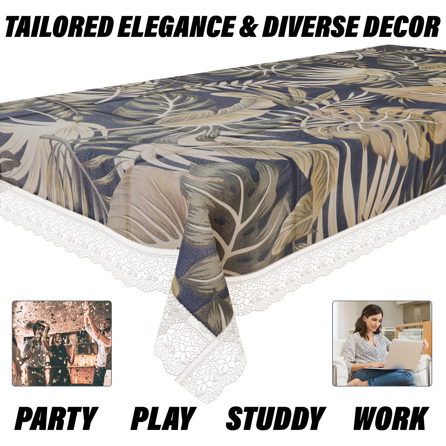 Kuber Industries Dining Table Cover  PVC Table Cloth Cover  6 Seater Table Cloth  Green Leaf Table Cover  Table Protector  Table Cover for Dining Table  60x90 Inch  DTC  Blue