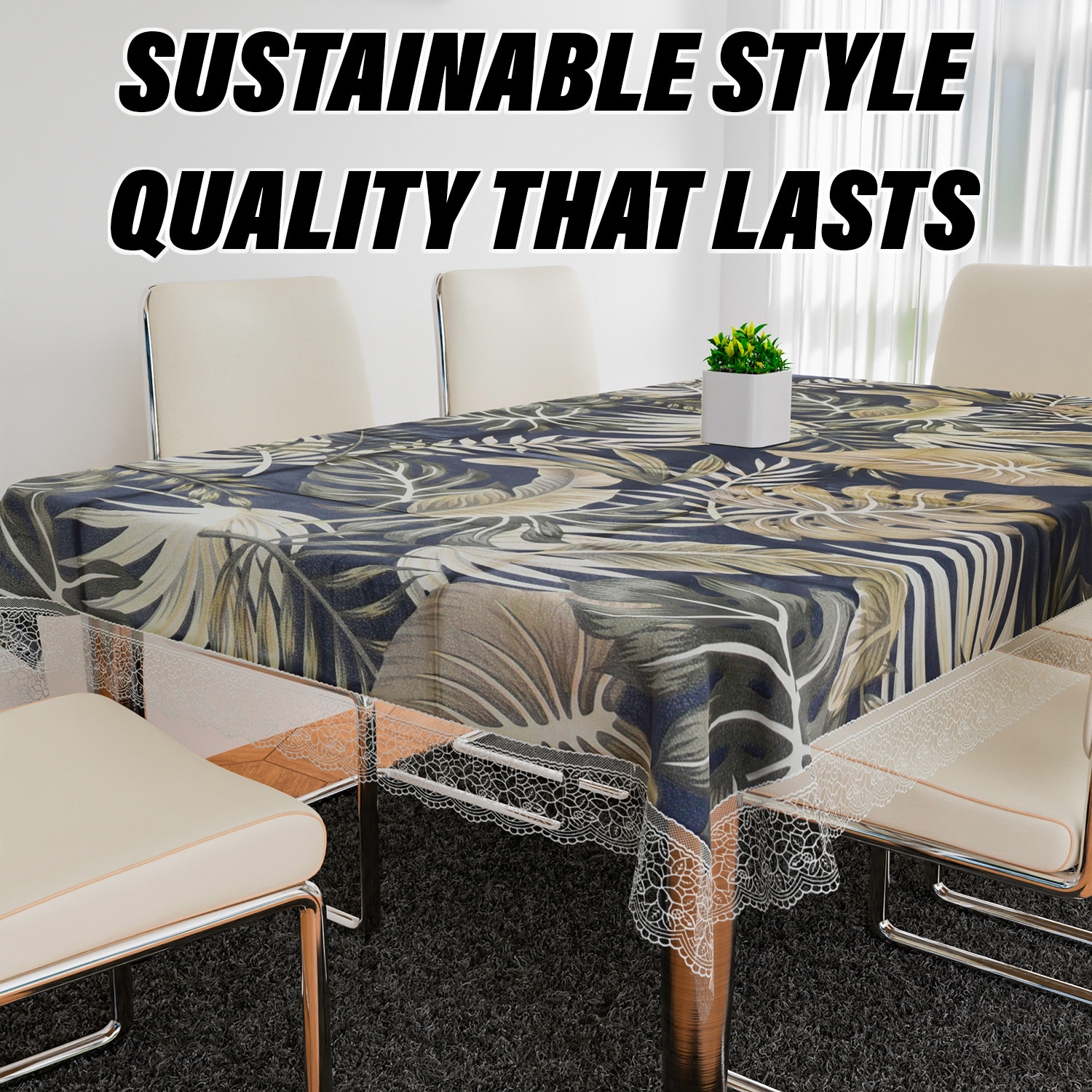 Kuber Industries Dining Table Cover  PVC Table Cloth Cover  6 Seater Table Cloth  Green Leaf Table Cover  Table Protector  Table Cover for Dining Table  60x90 Inch  DTC  Blue