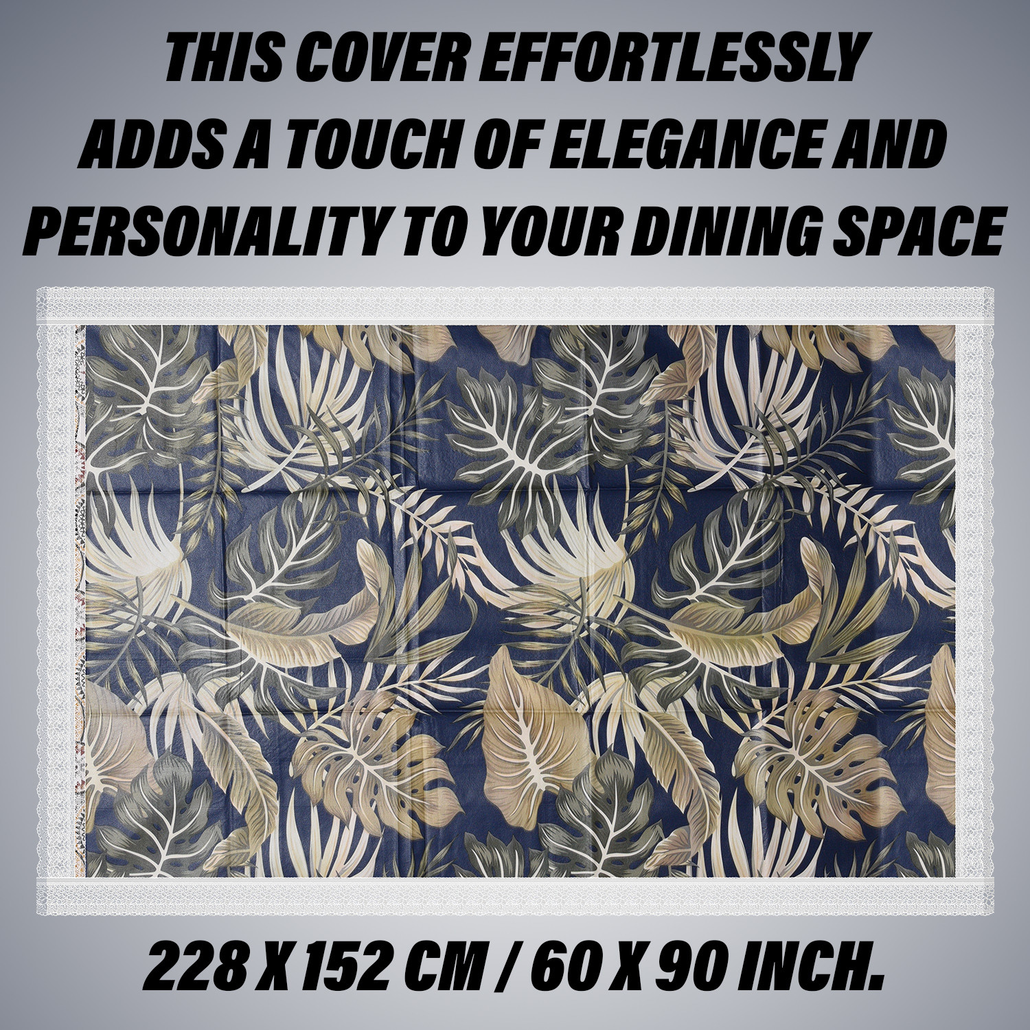 Kuber Industries Dining Table Cover | PVC Table Cloth Cover | 6 Seater Table Cloth | Green Leaf Table Cover | Table Protector | Table Cover for Dining Table | 60x90 Inch | DTC | Blue