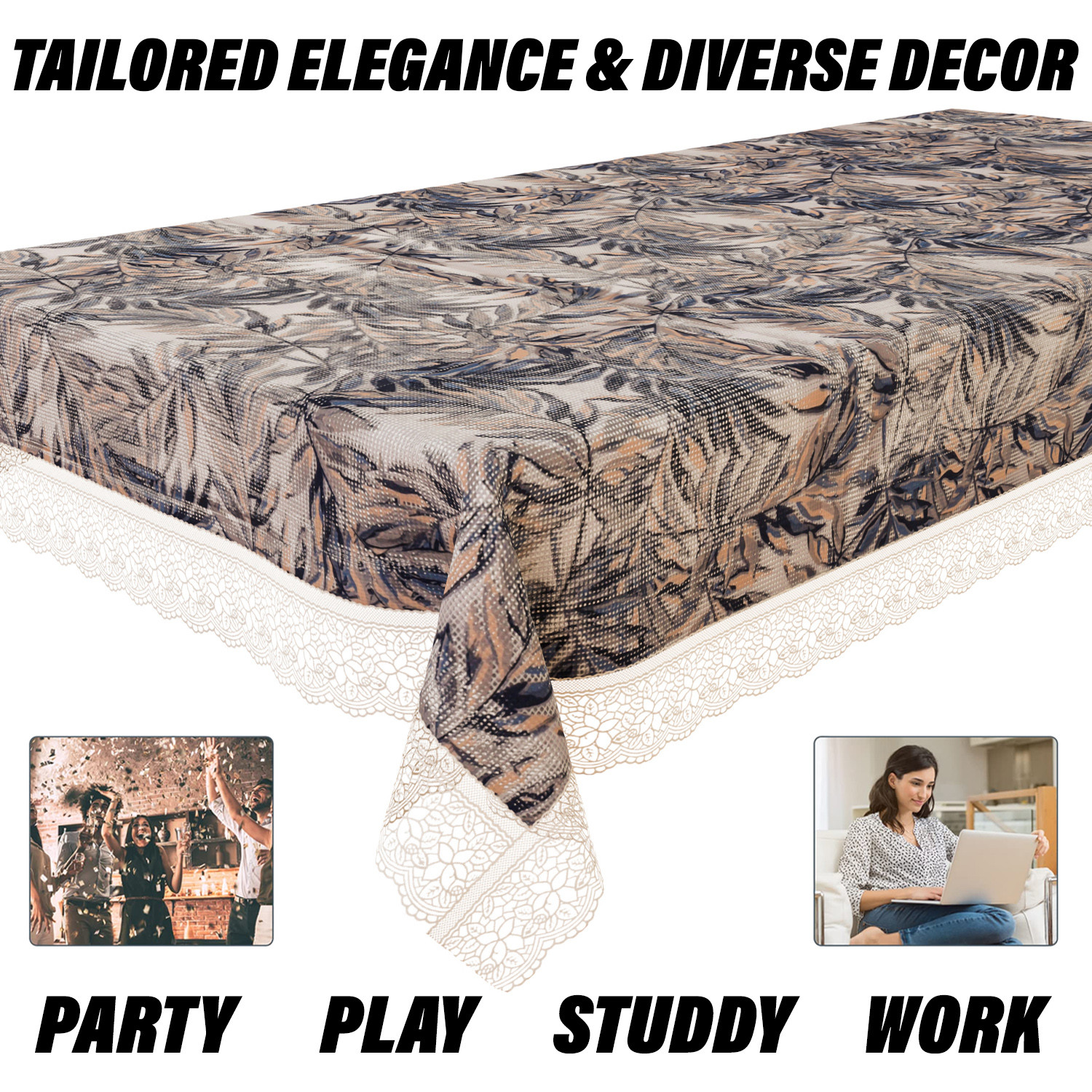 Kuber Industries Dining Table Cover  PVC Table Cloth Cover  6 Seater Table Cloth  Leaf Gripper Table Cover  Table Protector  Table Cover for Dining Table  60x90 Inch  DTC  Blue