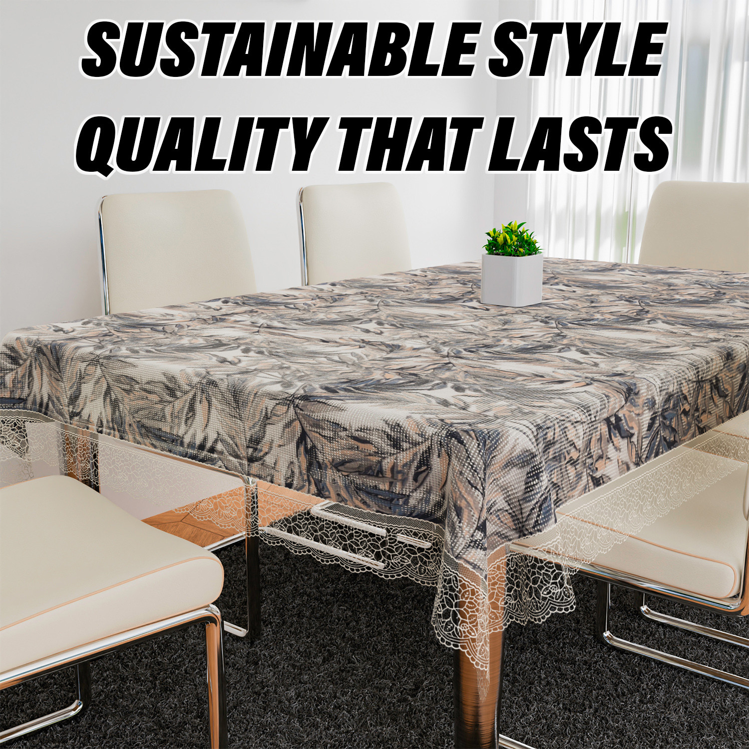 Kuber Industries Dining Table Cover | PVC Table Cloth Cover | 6 Seater Table Cloth | Leaf Gripper Table Cover | Table Protector | Table Cover for Dining Table | 60x90 Inch | DTC | Blue
