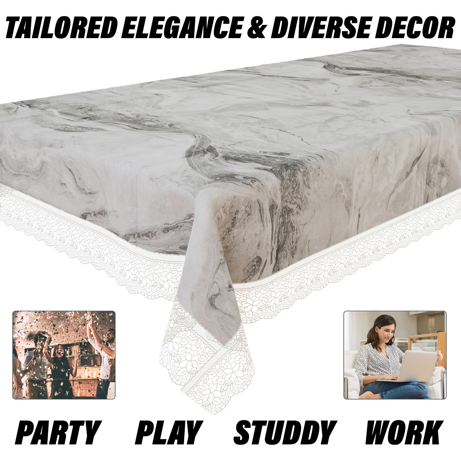 Kuber Industries Dining Table Cover  PVC Table Cloth Cover  6 Seater Table Cloth  Marble Table Cover  Table Protector  Table Cover for Dining Table  60x90 Inch  DTC  Gray