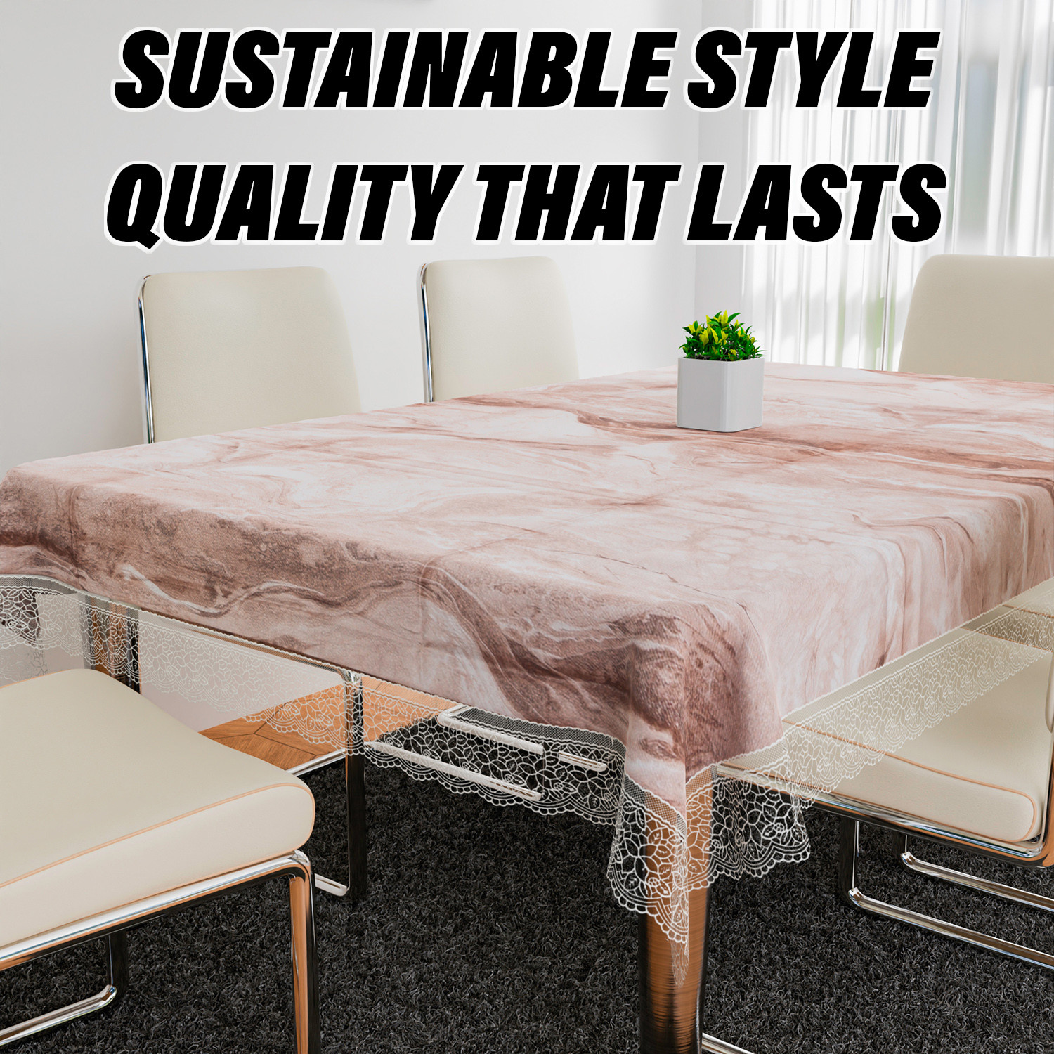 Kuber Industries Dining Table Cover  PVC Table Cloth Cover  6 Seater Table Cloth  Marble Table Cover  Table Protector  Table Cover for Dining Table  60x90 Inch  DTC  Brown