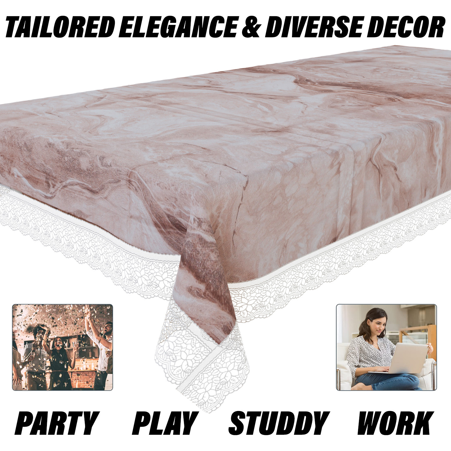 Kuber Industries Dining Table Cover | PVC Table Cloth Cover | 6 Seater Table Cloth | Marble Table Cover | Table Protector | Table Cover for Dining Table | 60x90 Inch | DTC | Brown