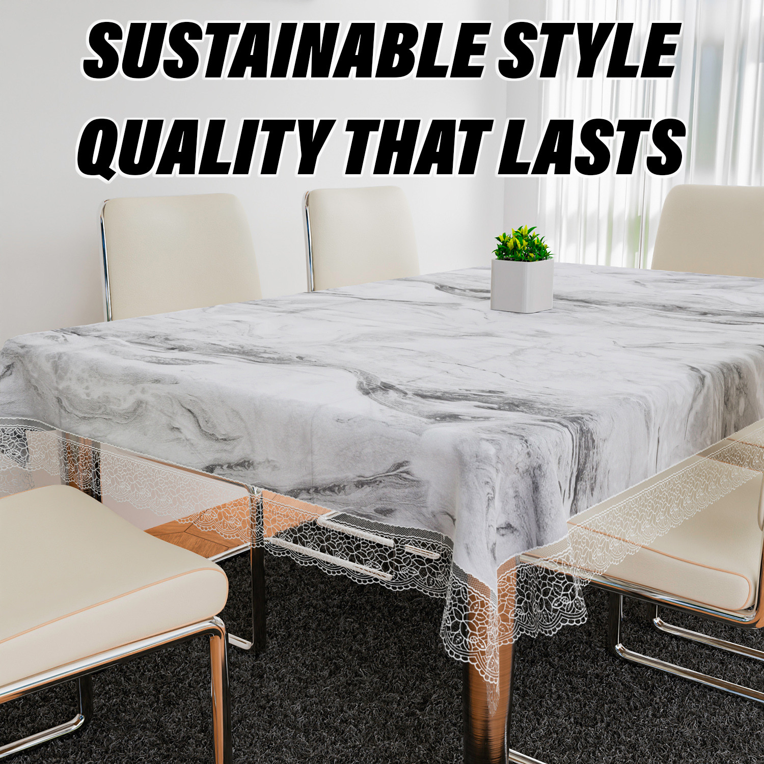 Kuber Industries Dining Table Cover | PVC Table Cloth Cover | 6 Seater Table Cloth | Marble Table Cover | Table Protector | Table Cover for Dining Table | 60x90 Inch | DTC | Gray