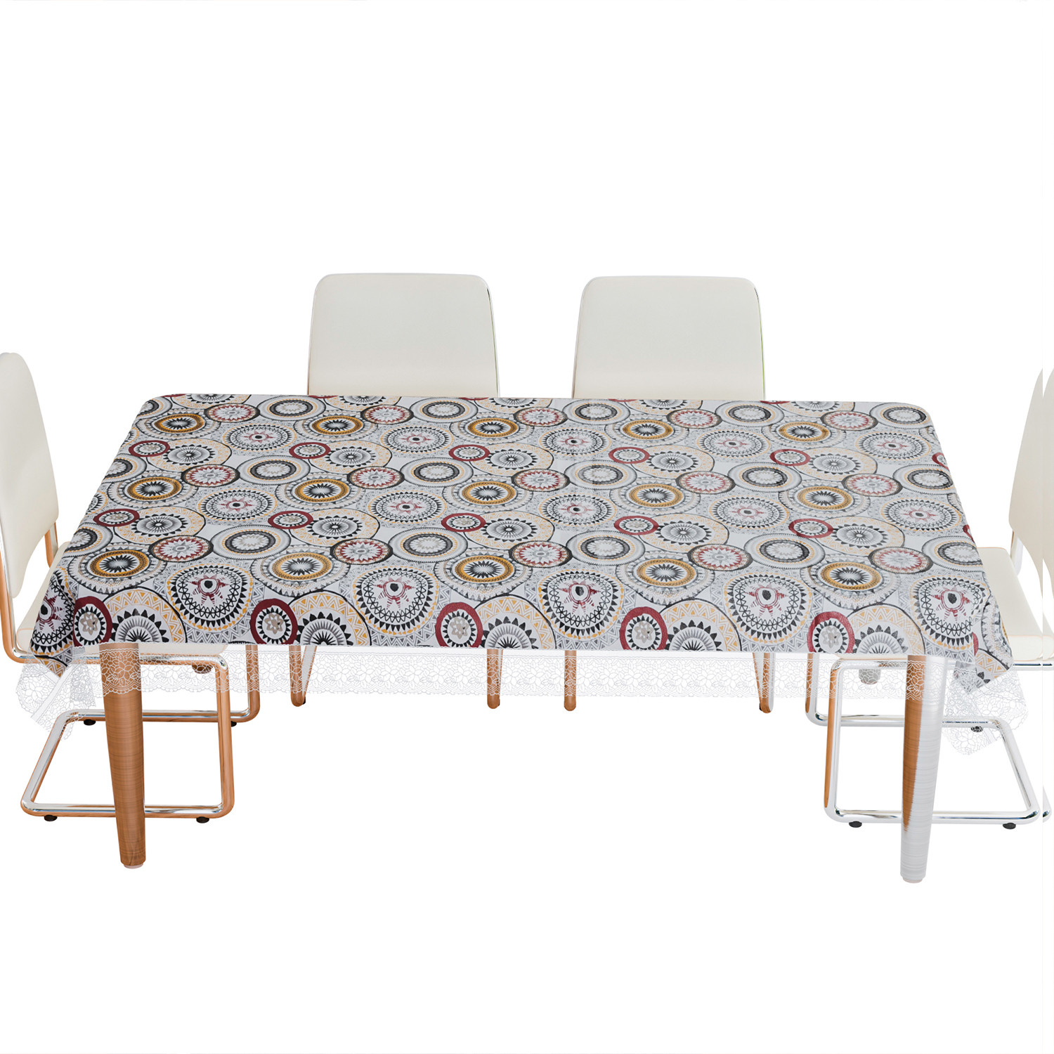 Kuber Industries Dining Table Cover | PVC Table Cloth Cover | 6 Seater Table Cloth | Rangoli Table Cover | Table Protector | Table Cover for Dining Table | 60x90 Inch | DTC | White