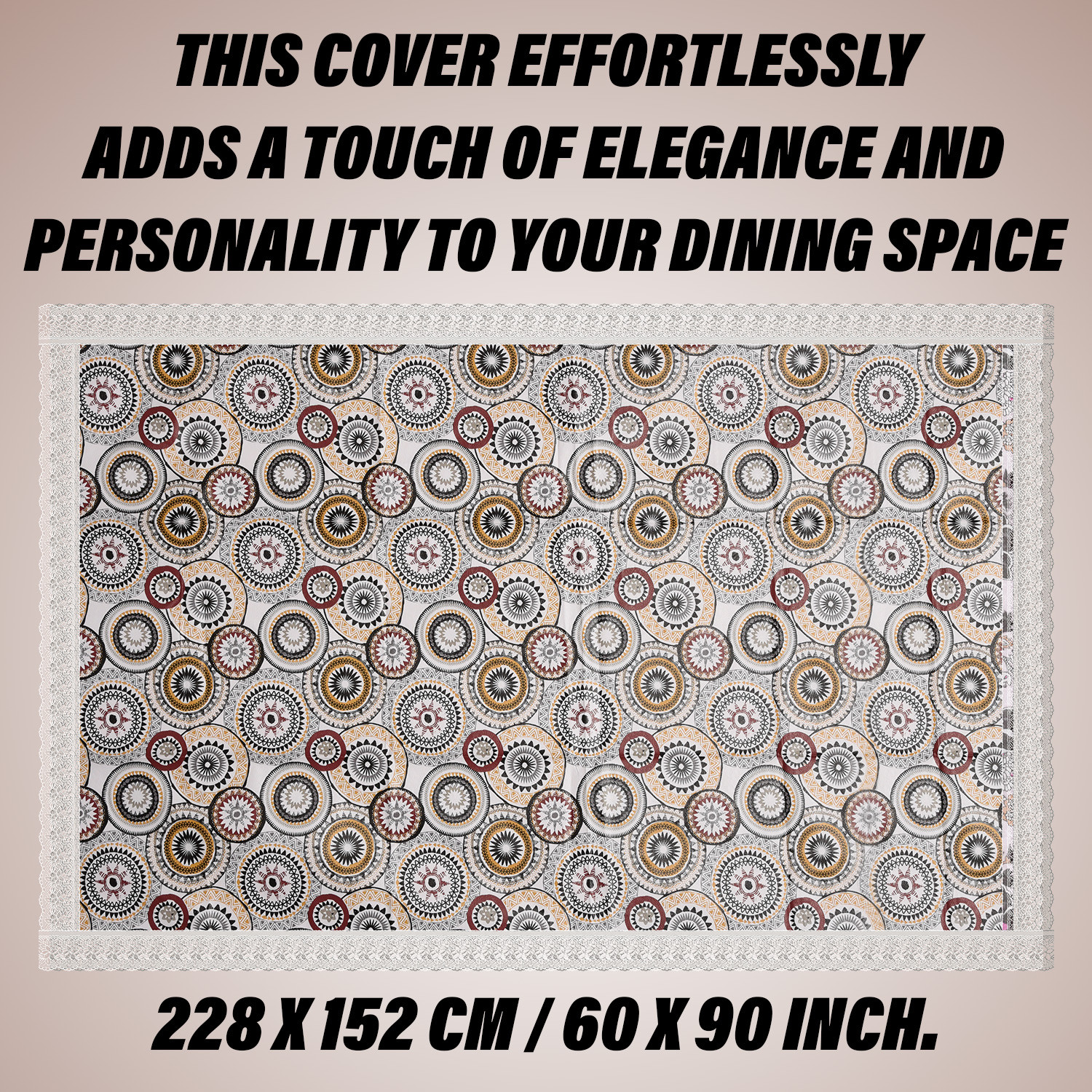 Kuber Industries Dining Table Cover | PVC Table Cloth Cover | 6 Seater Table Cloth | Rangoli Table Cover | Table Protector | Table Cover for Dining Table | 60x90 Inch | DTC | White