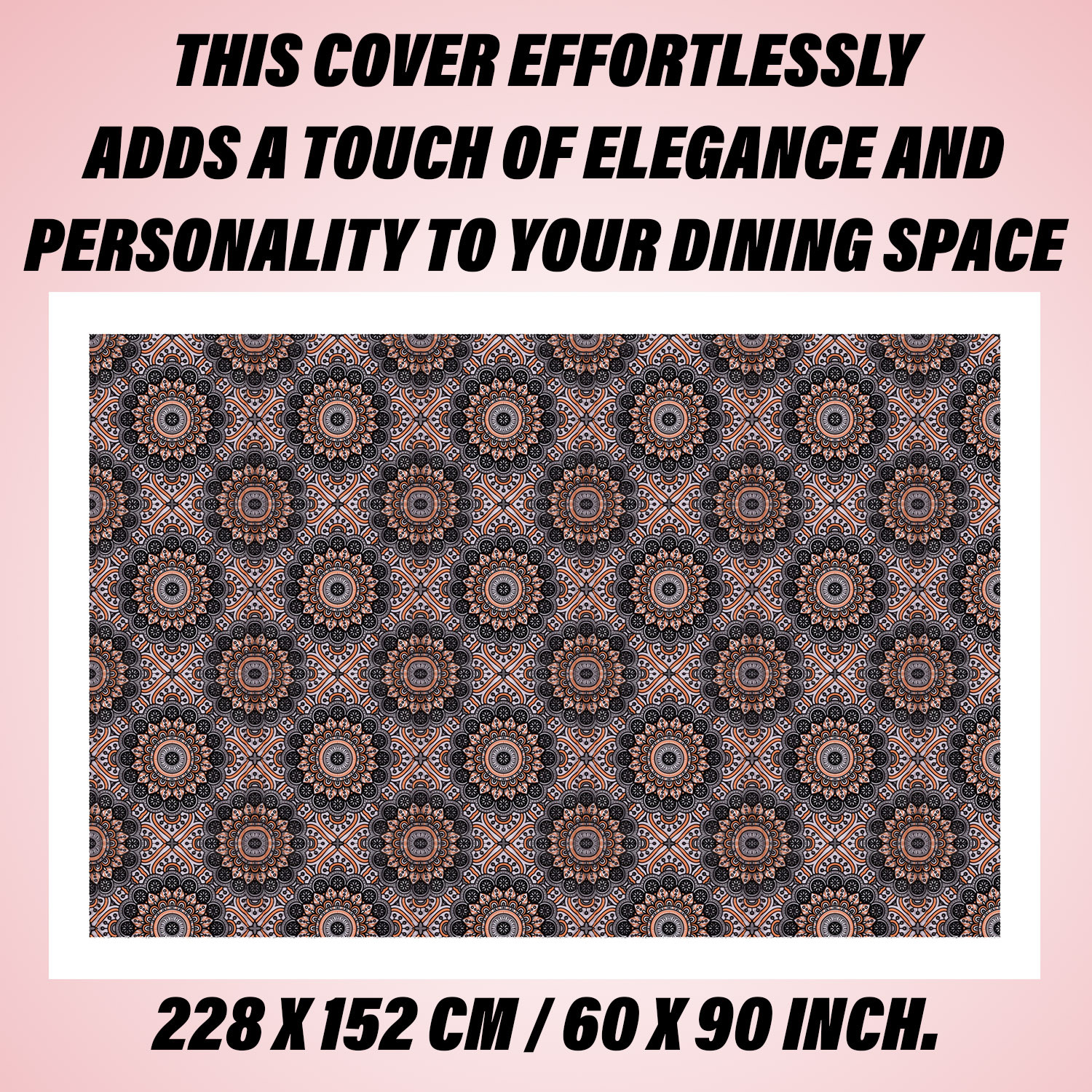 Kuber Industries Dining Table Cover | PVC Table Cloth Cover | 6 Seater Table Cloth | Rangoli Table Cover | Table Protector | Table Cover for Dining Table | 60x90 Inch | DTC | Black
