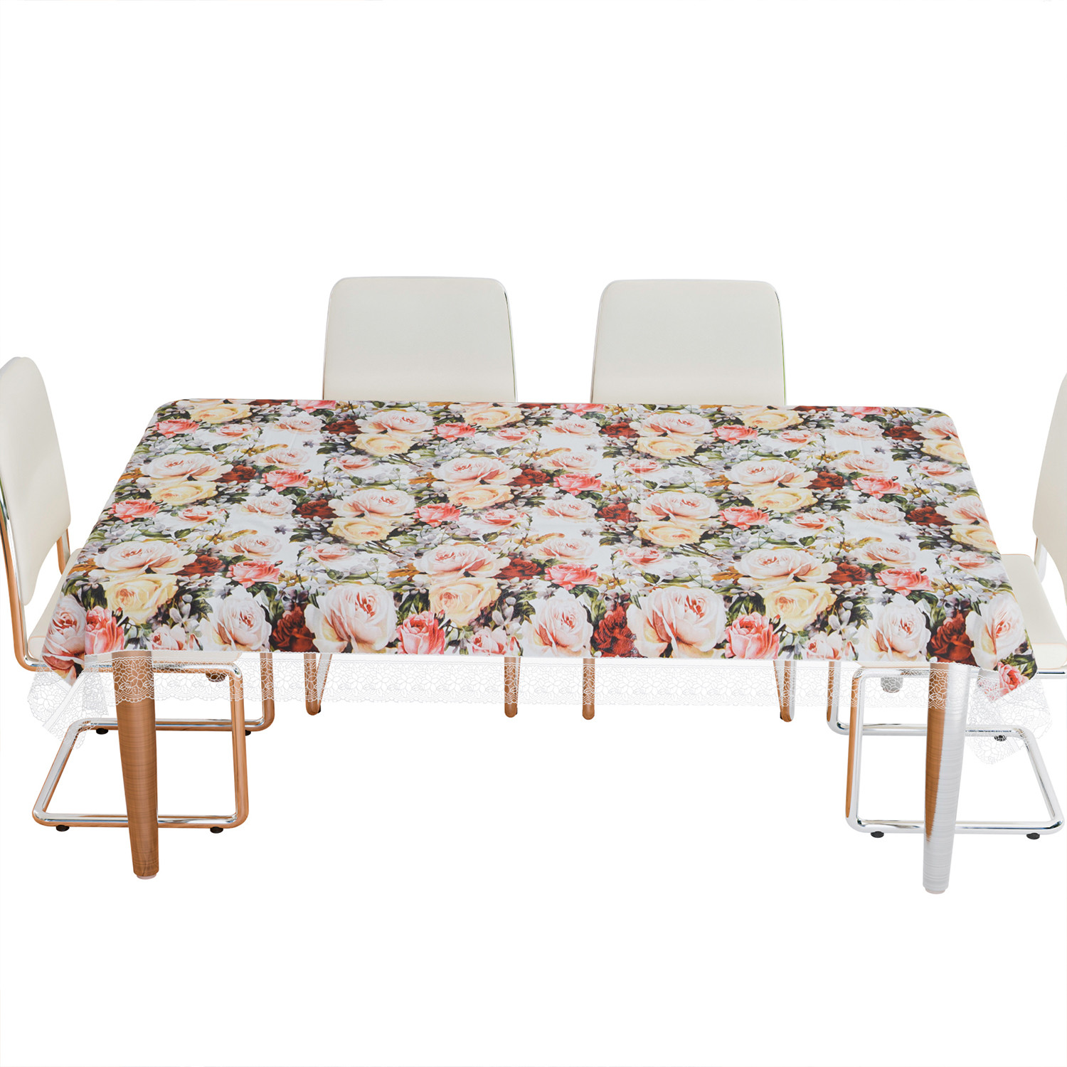 Kuber Industries Dining Table Cover  PVC Table Cloth Cover  6 Seater Table Cloth  Rose Table Cover  Table Protector  Table Cover for Dining Table  60x90 Inch  DTC  White