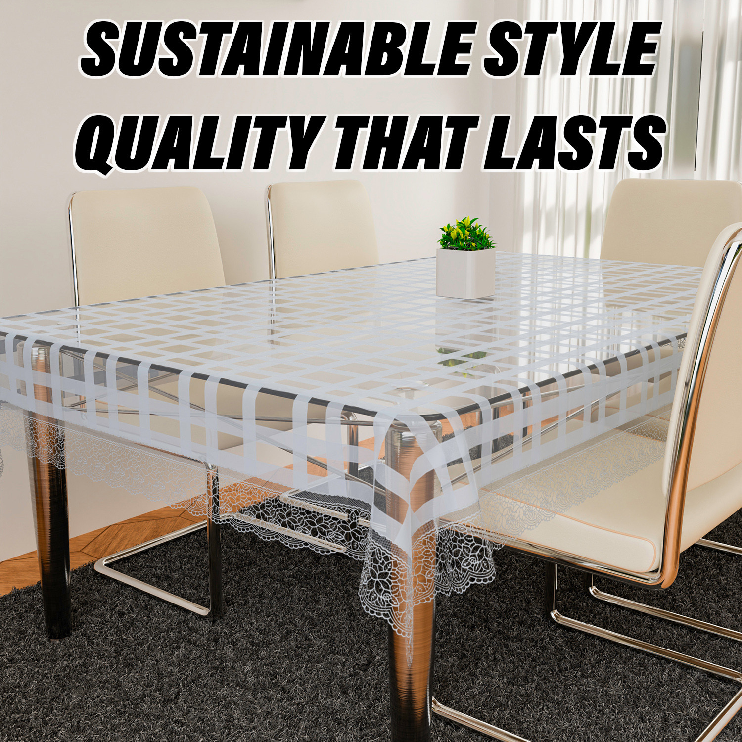 Kuber Industries Dining Table Cover  PVC Table Cloth Cover  6 Seater Table Cloth  Self Check Table Cover  Table Protector  Table Cover for Dining Table  60x90 Inch  DTC  White