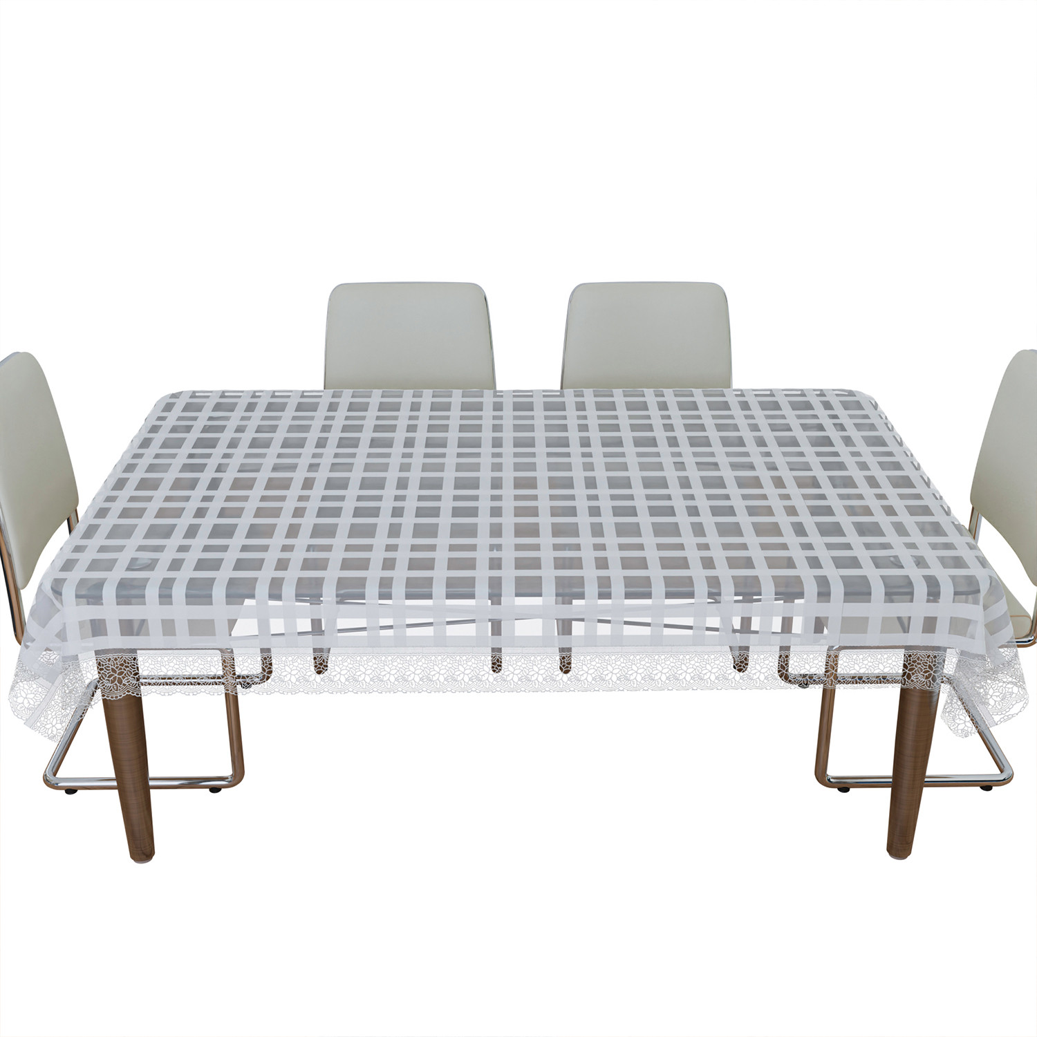 Kuber Industries Dining Table Cover | PVC Table Cloth Cover | 6 Seater Table Cloth | Self Check Table Cover | Table Protector | Table Cover for Dining Table | 60x90 Inch | DTC | White