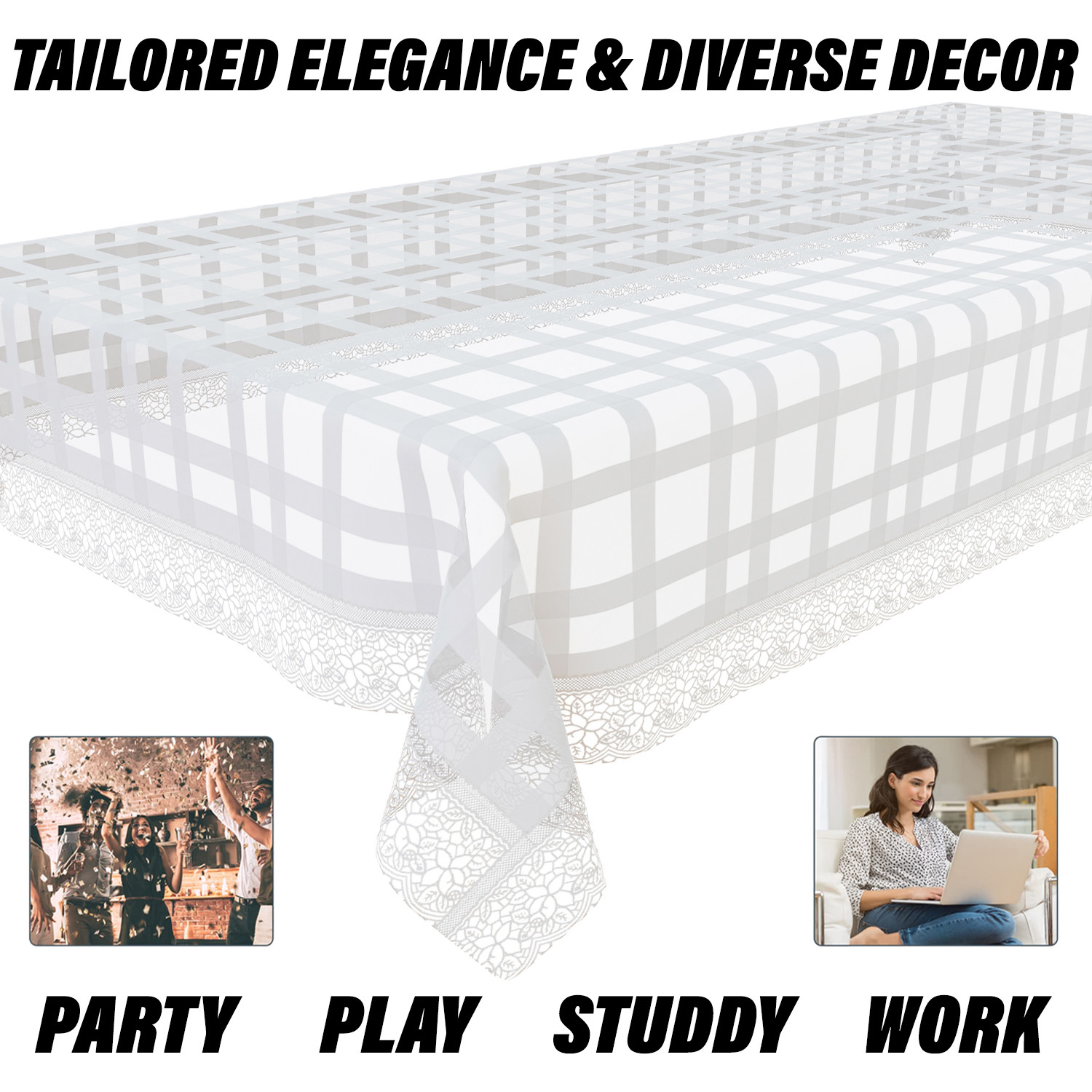 Kuber Industries Dining Table Cover | PVC Table Cloth Cover | 6 Seater Table Cloth | Self Check Table Cover | Table Protector | Table Cover for Dining Table | 60x90 Inch | DTC | White