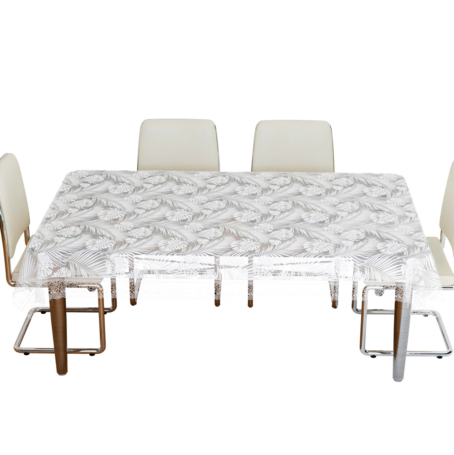 Kuber Industries Dining Table Cover  PVC Table Cloth Cover  6 Seater Table Cloth  Self Leaf Table Cover  Table Protector  Table Cover for Dining Table  60x90 Inch  DTC  White