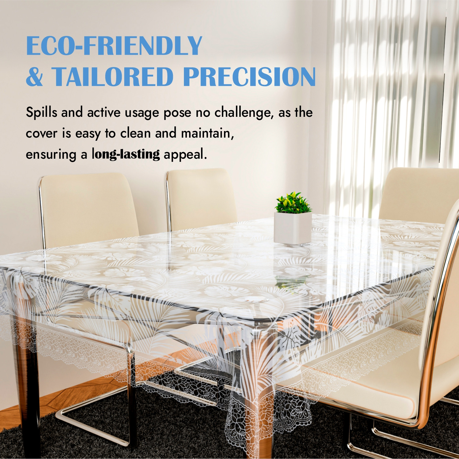 Kuber Industries Dining Table Cover  PVC Table Cloth Cover  6 Seater Table Cloth  Self Leaf Table Cover  Table Protector  Table Cover for Dining Table  60x90 Inch  DTC  White